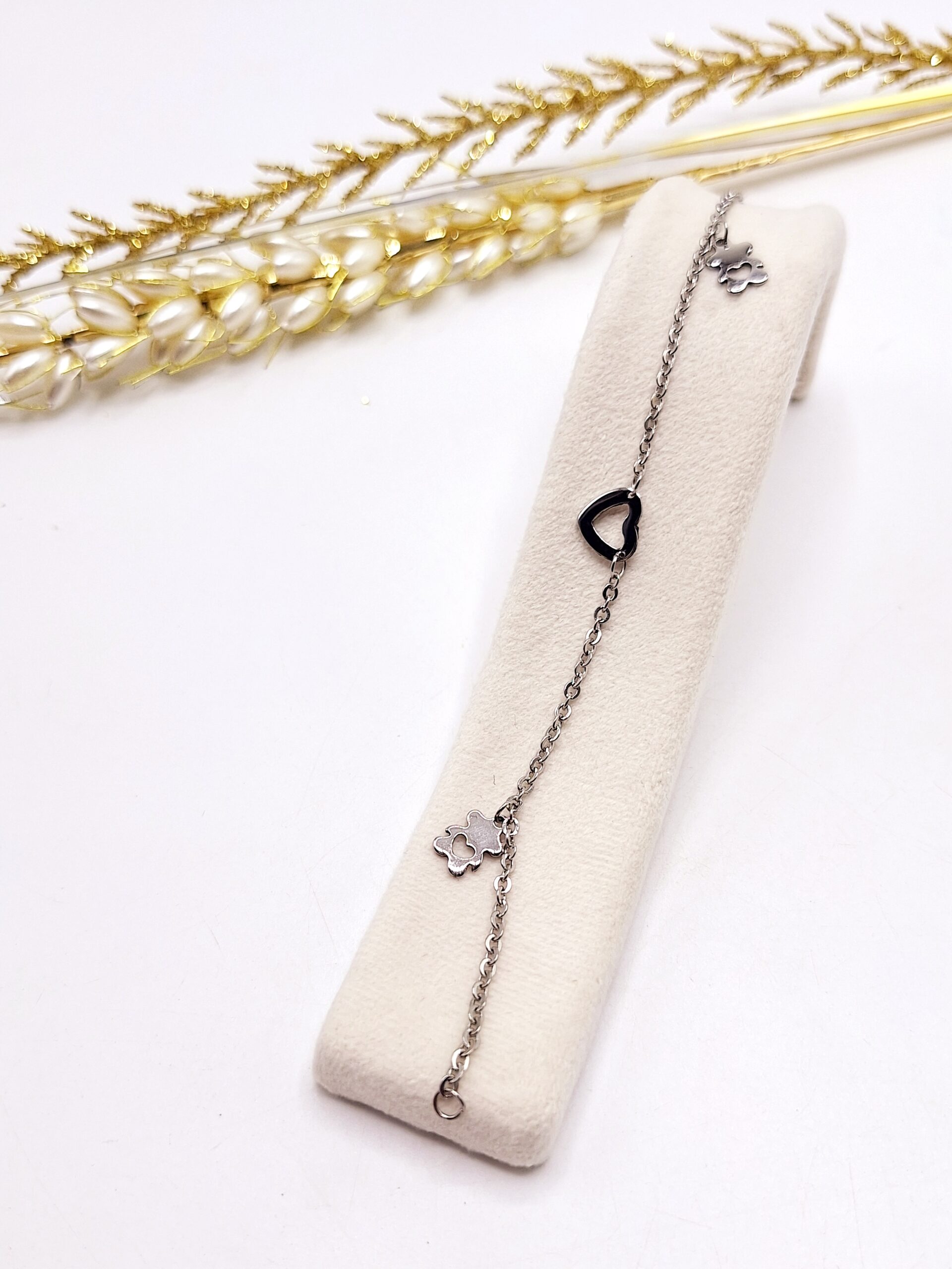 دستبند زنجیری طرح قلب و خرس استیل