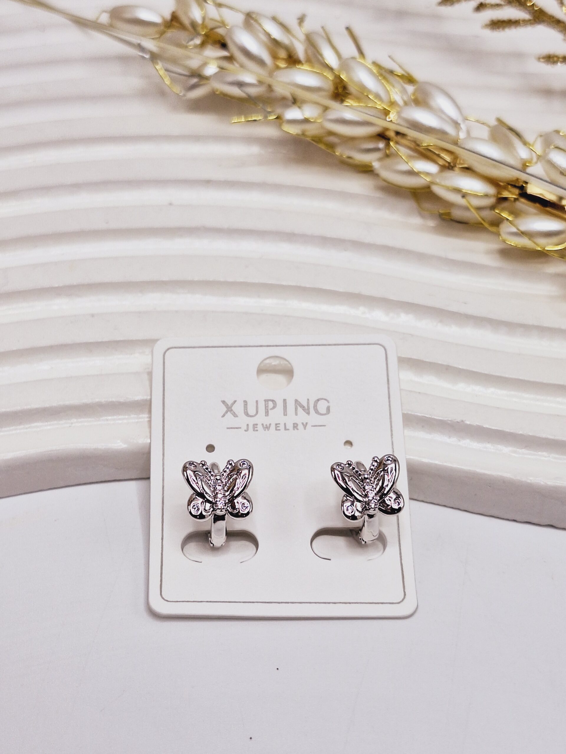 گوشواره قفلی طرح پروانه نقره ای ژوپینگ