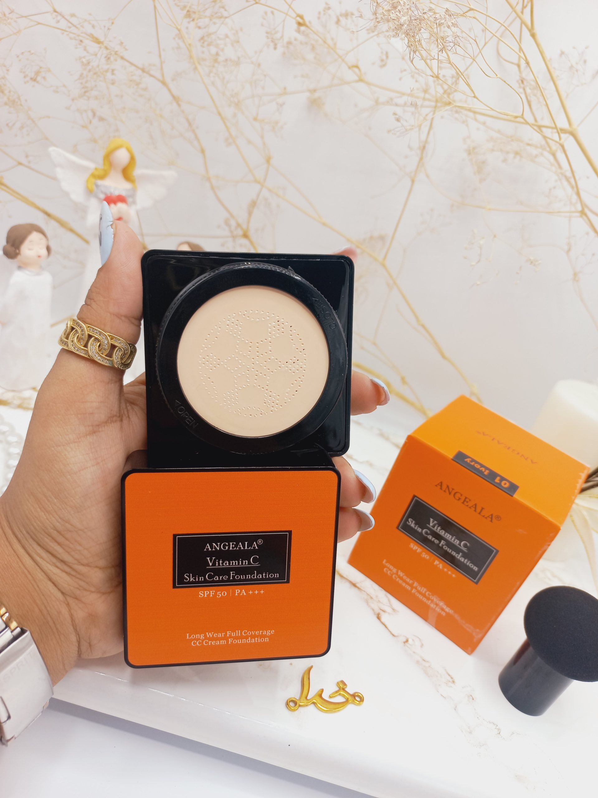 کوشن کرم پودری آنجلا ANGEALA حاوی ویتامین E و A کد 2127