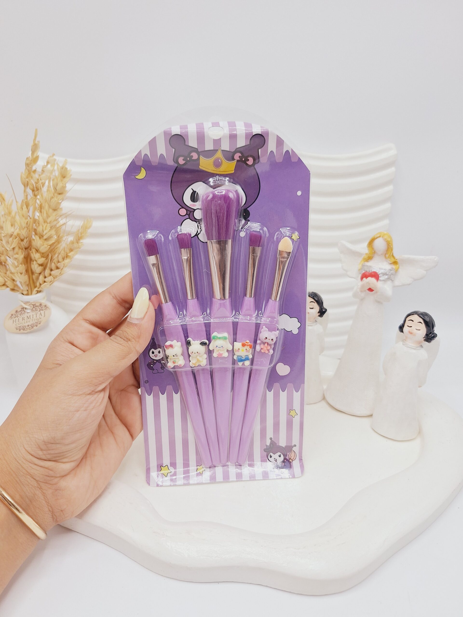 ست براش 5 تیکه کرومی مدل فانتری (رنگ بنفش) کد 0154