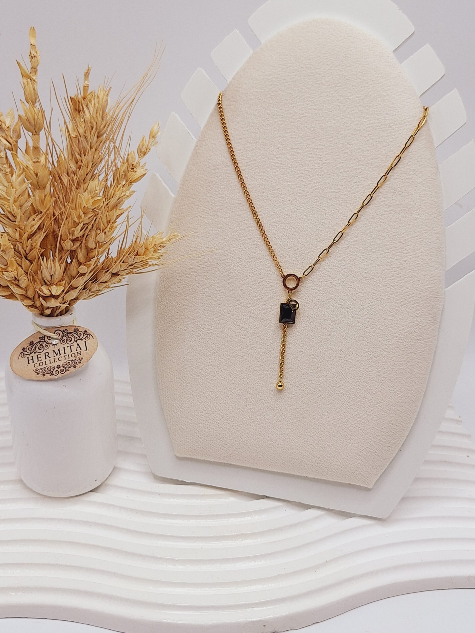 گردنبند شیک و زنجیری مدل مکعب مشکی