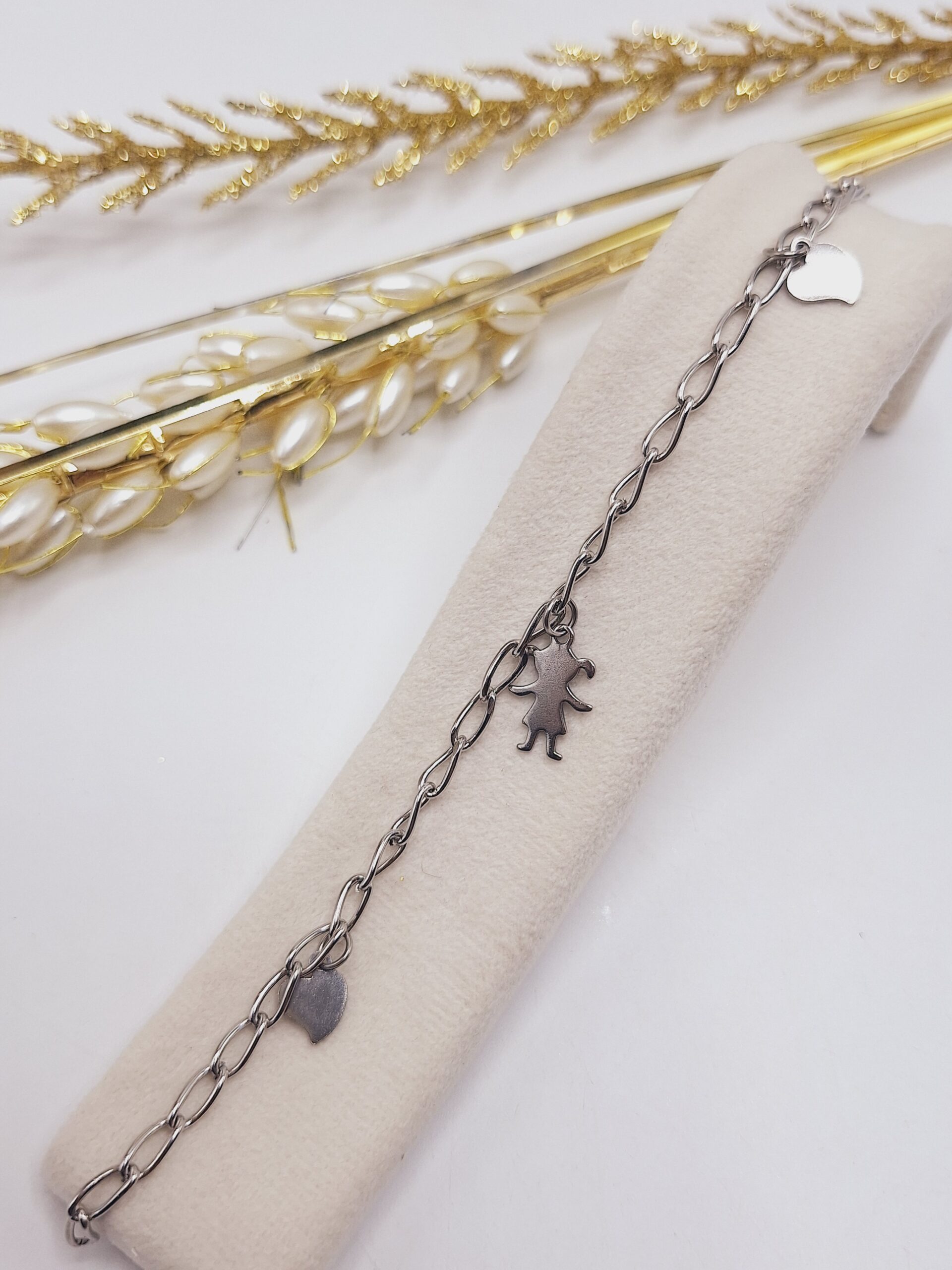 دستبند زنجیری طرح دختر و قلب استیل