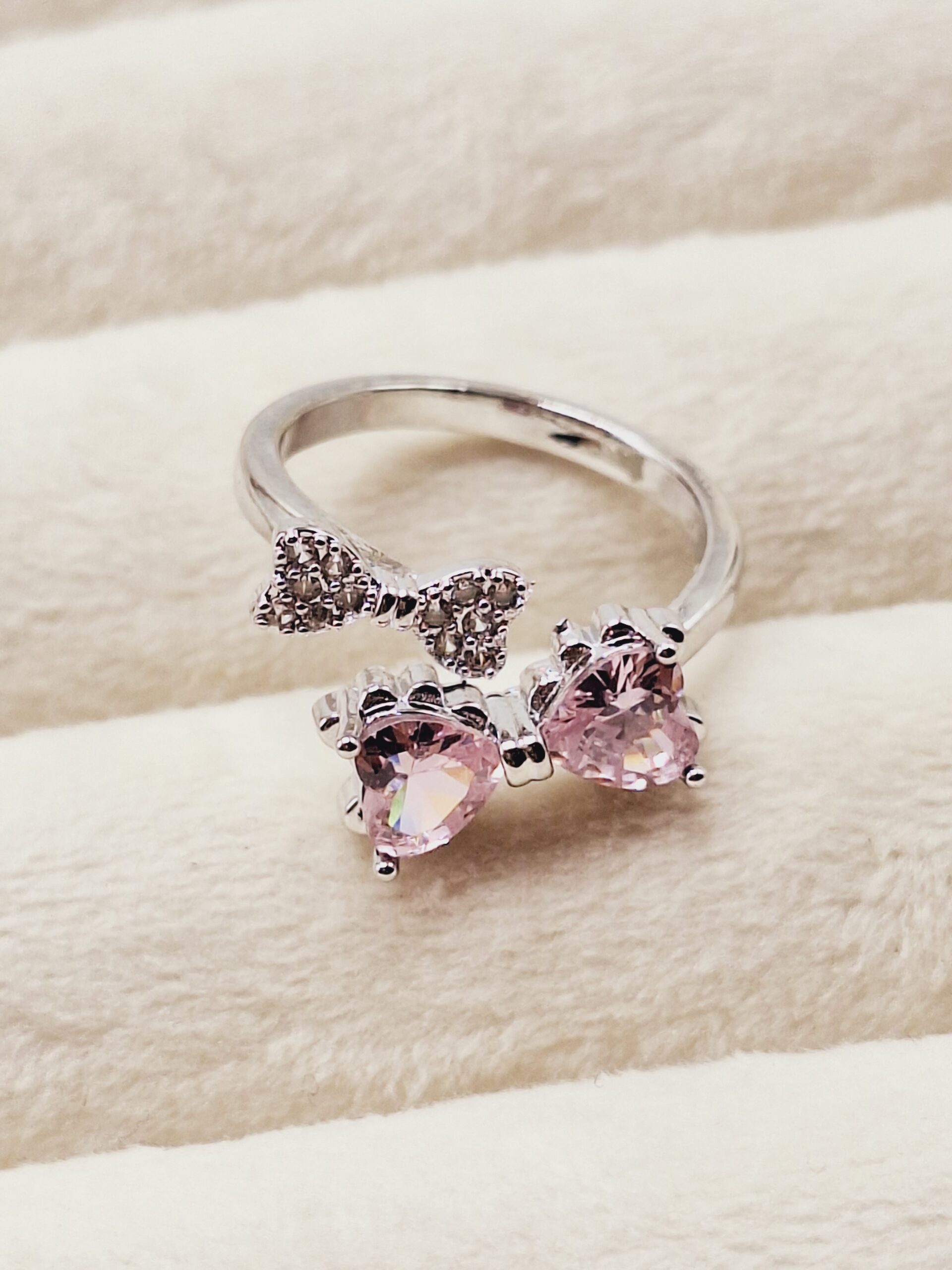 انگشتر دو پاپیون شیک جواهری رنگ صورتی