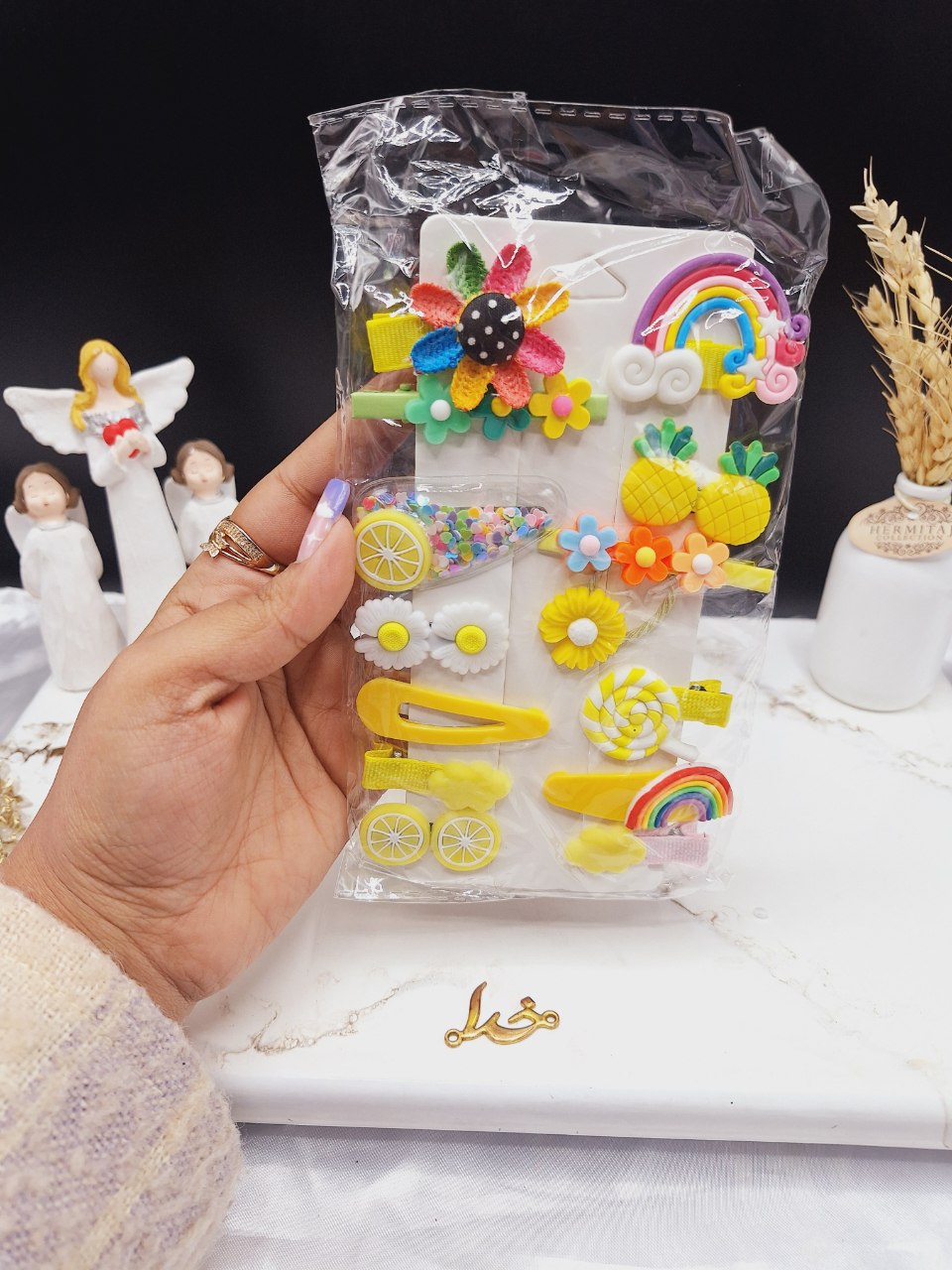 پک گیره مو فانتزی زرد طرح شماره 2