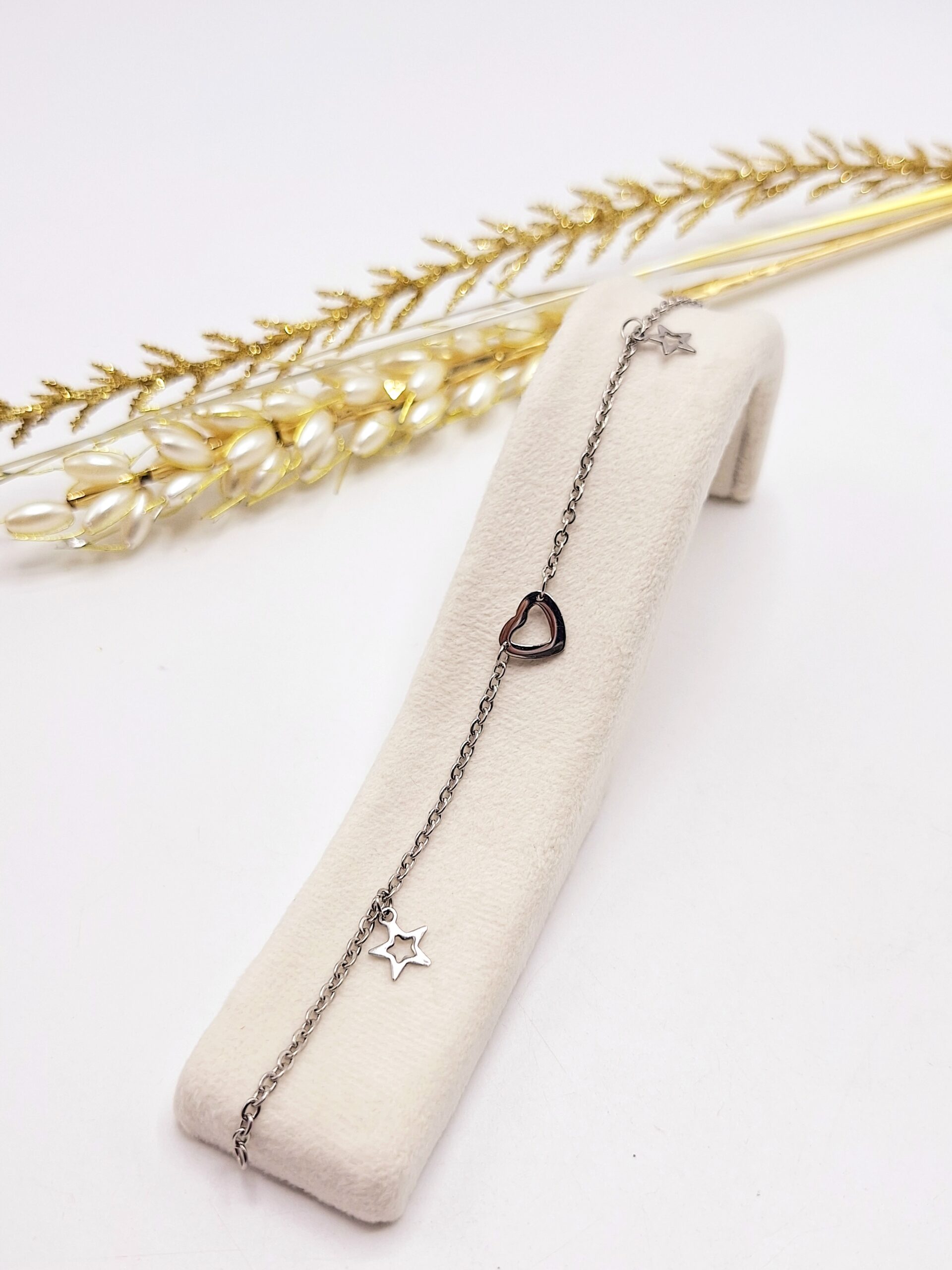 دستبند زنجیری طرح قلب و ستاره استیل