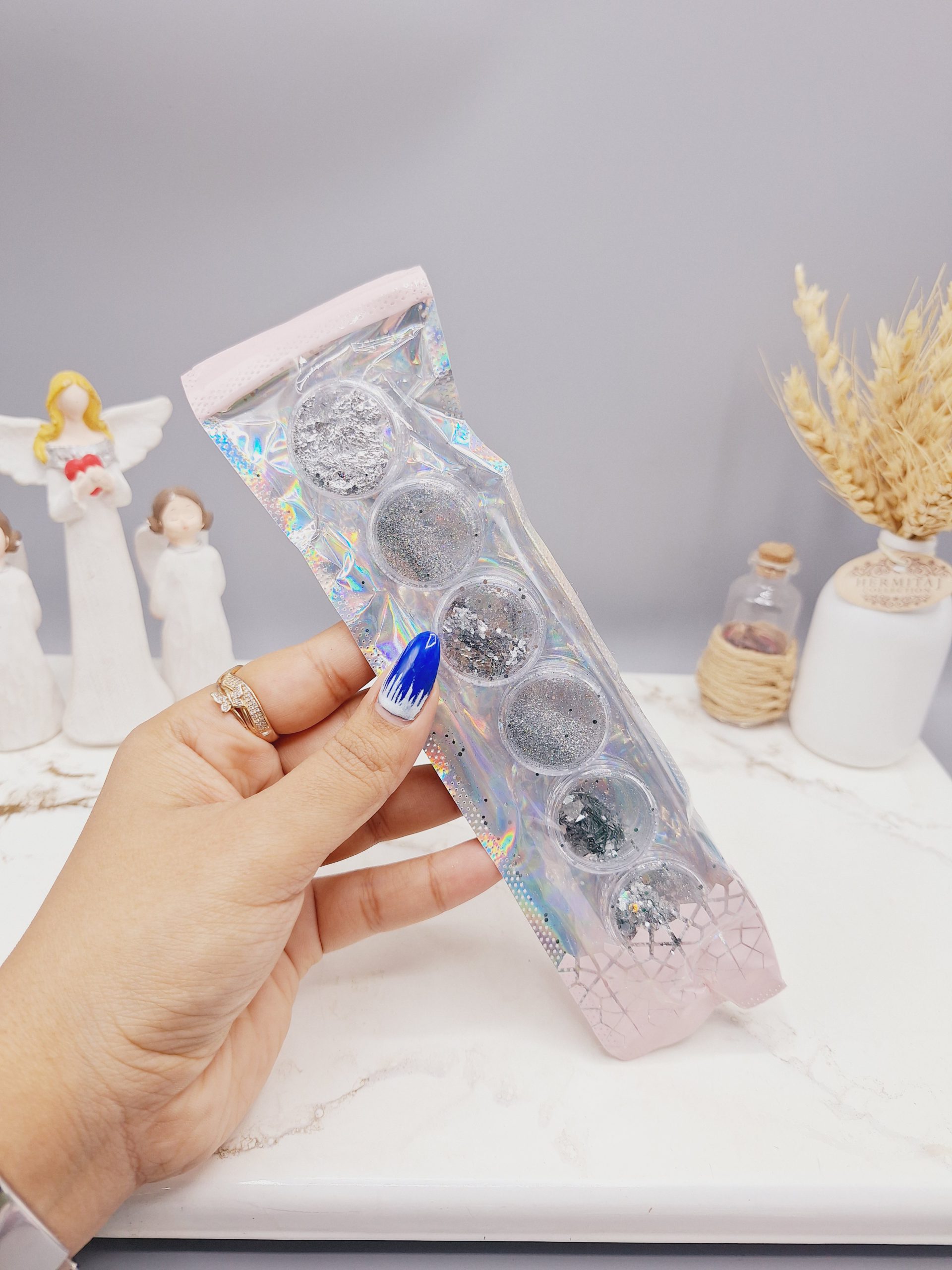 ست 6 تایی پودر گلیتر و کروم طوسی