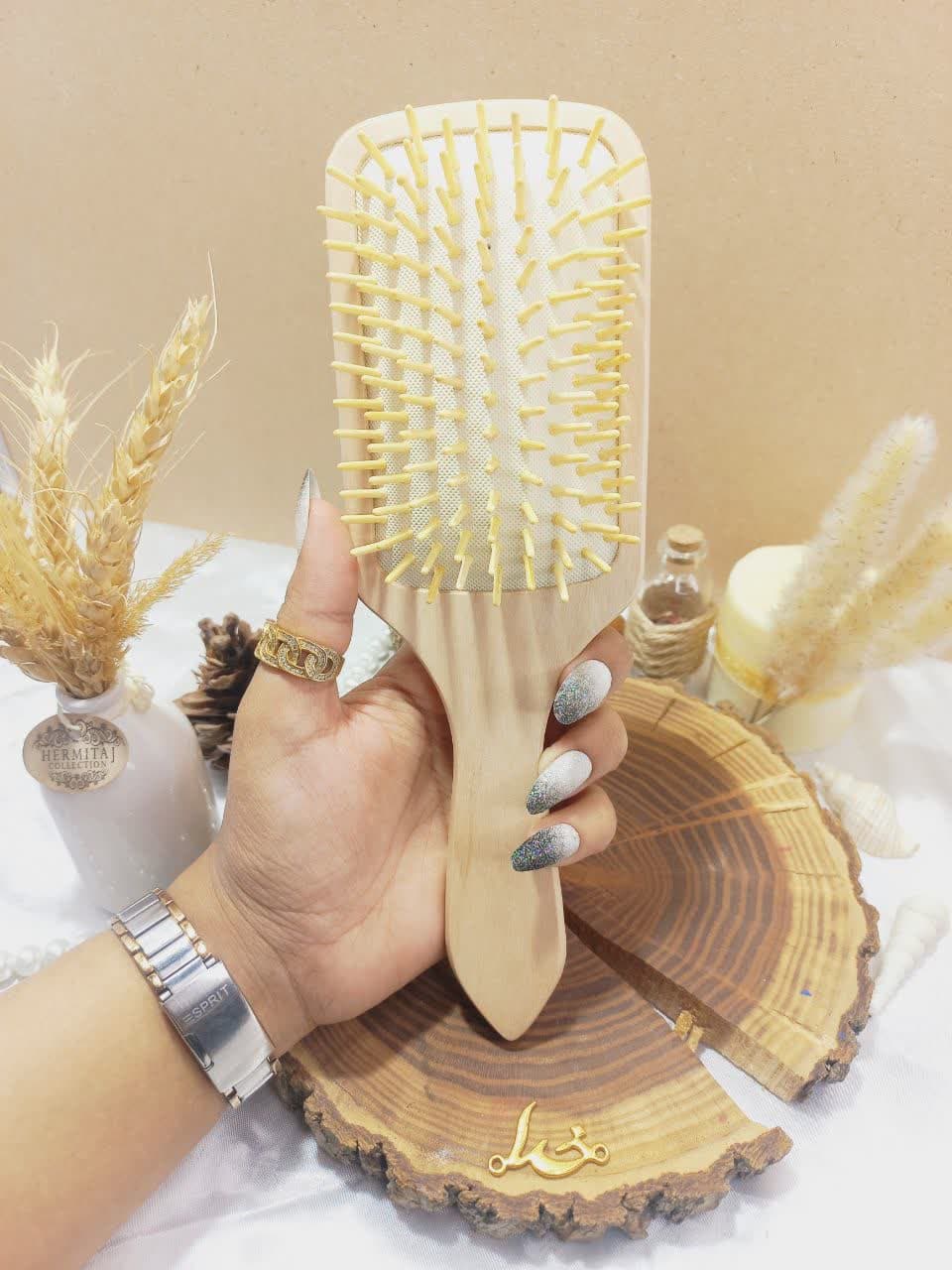 برس مو چوبی بامبو مستطیلی کف کرمی سایز بزرگ | فروش عمده