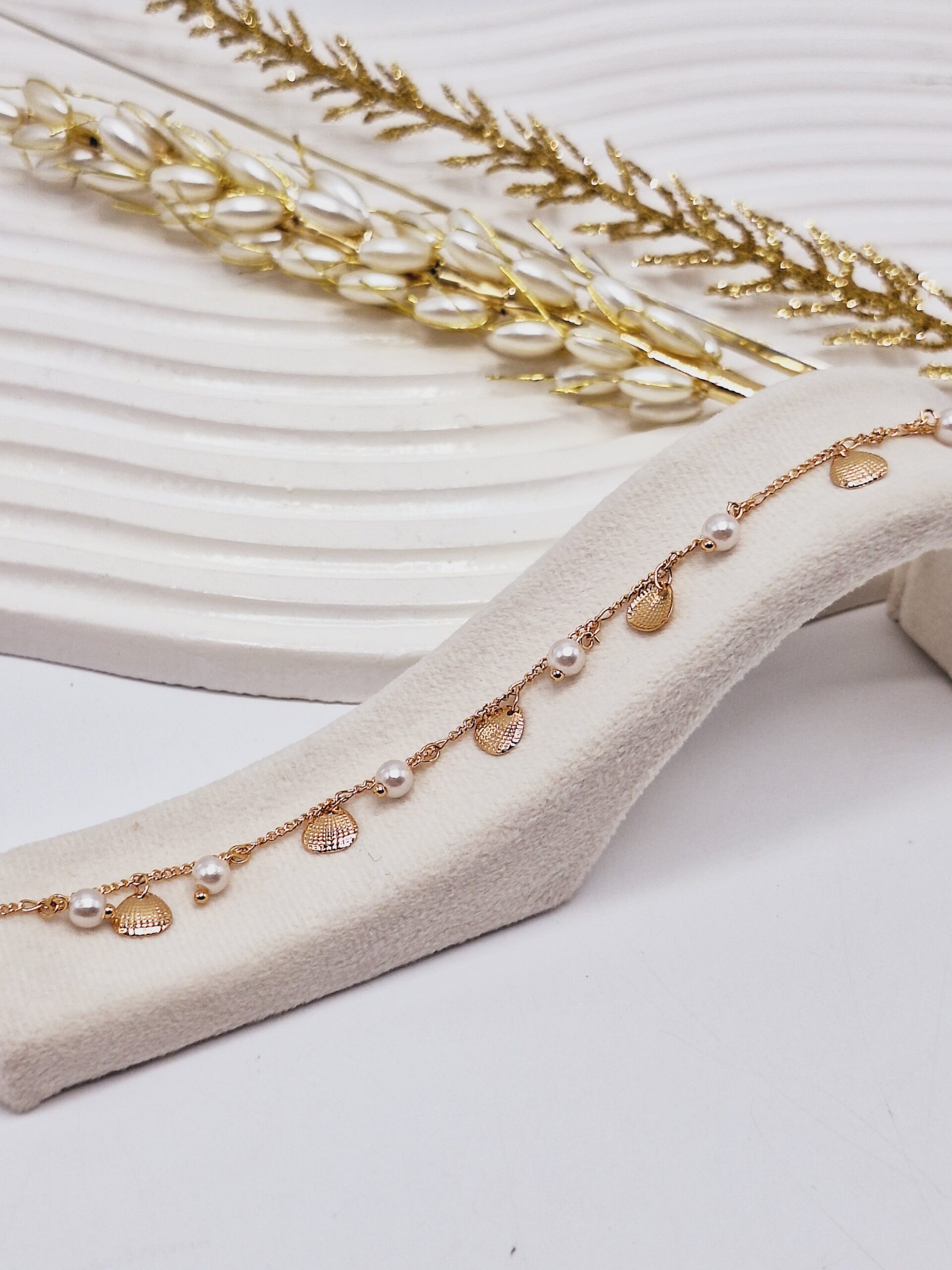 پابند طرح آویز صدف مرواریدی طلایی آبکاری رادیوم