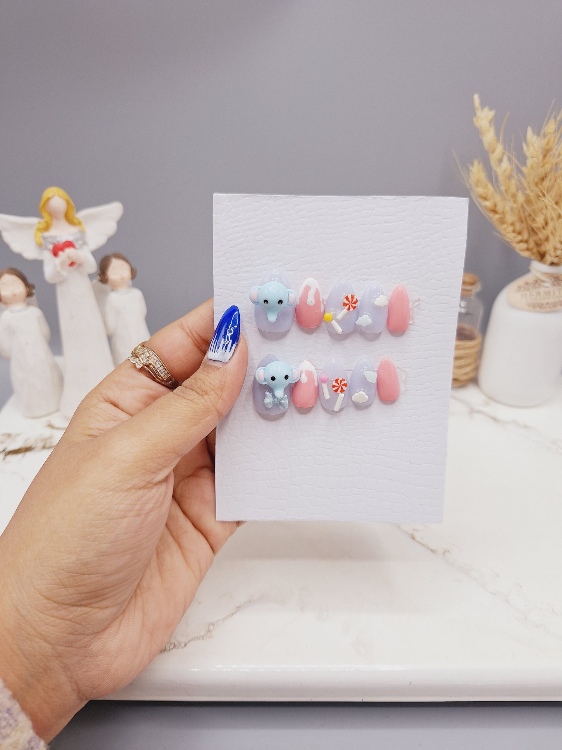 ناخن مصنوعی با مواد کاشت درجه ۱ طرح فیلی برجسته (به همراه پک اختصاصی)