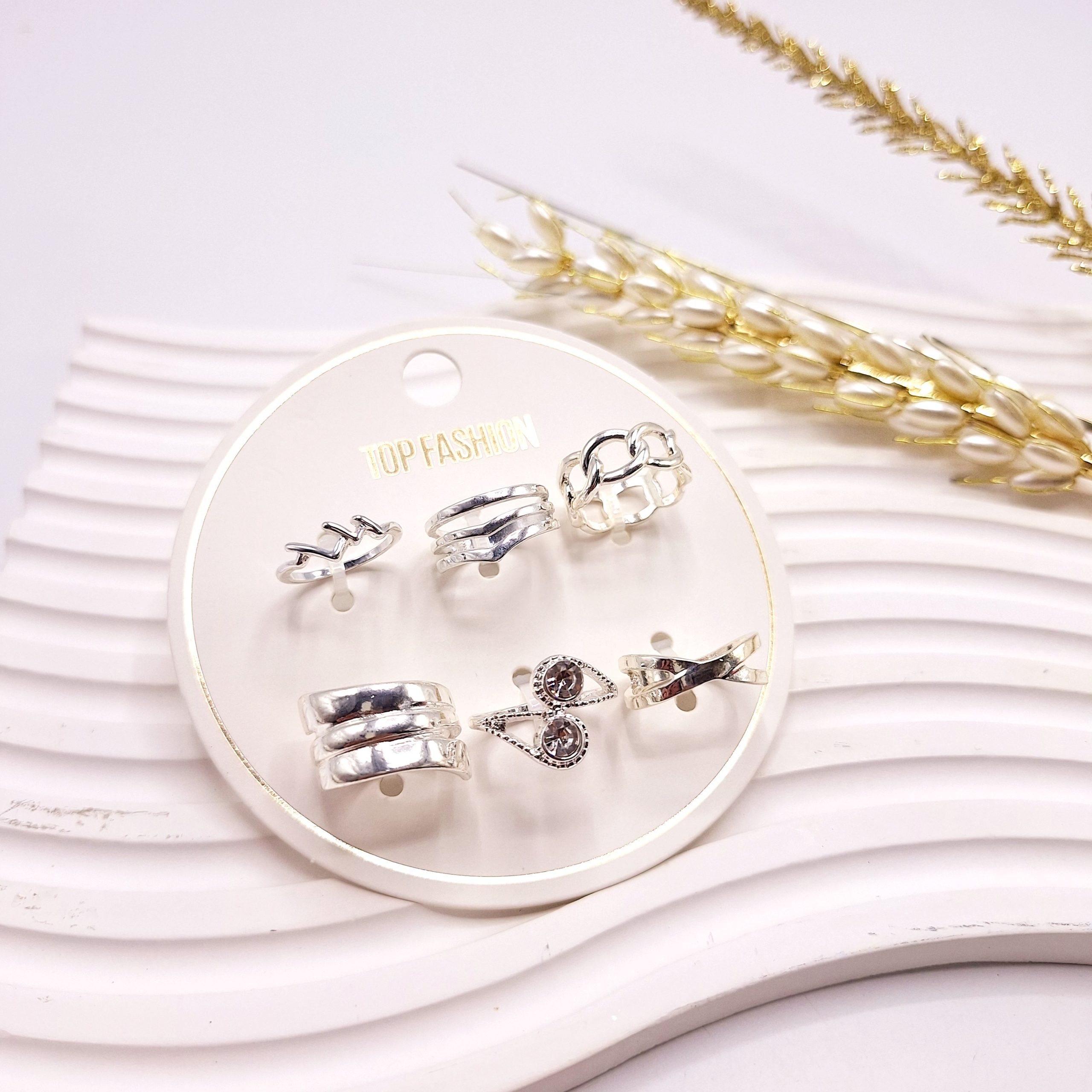 پک انگشتر 6 تایی رادیوم نگینی نقره ای