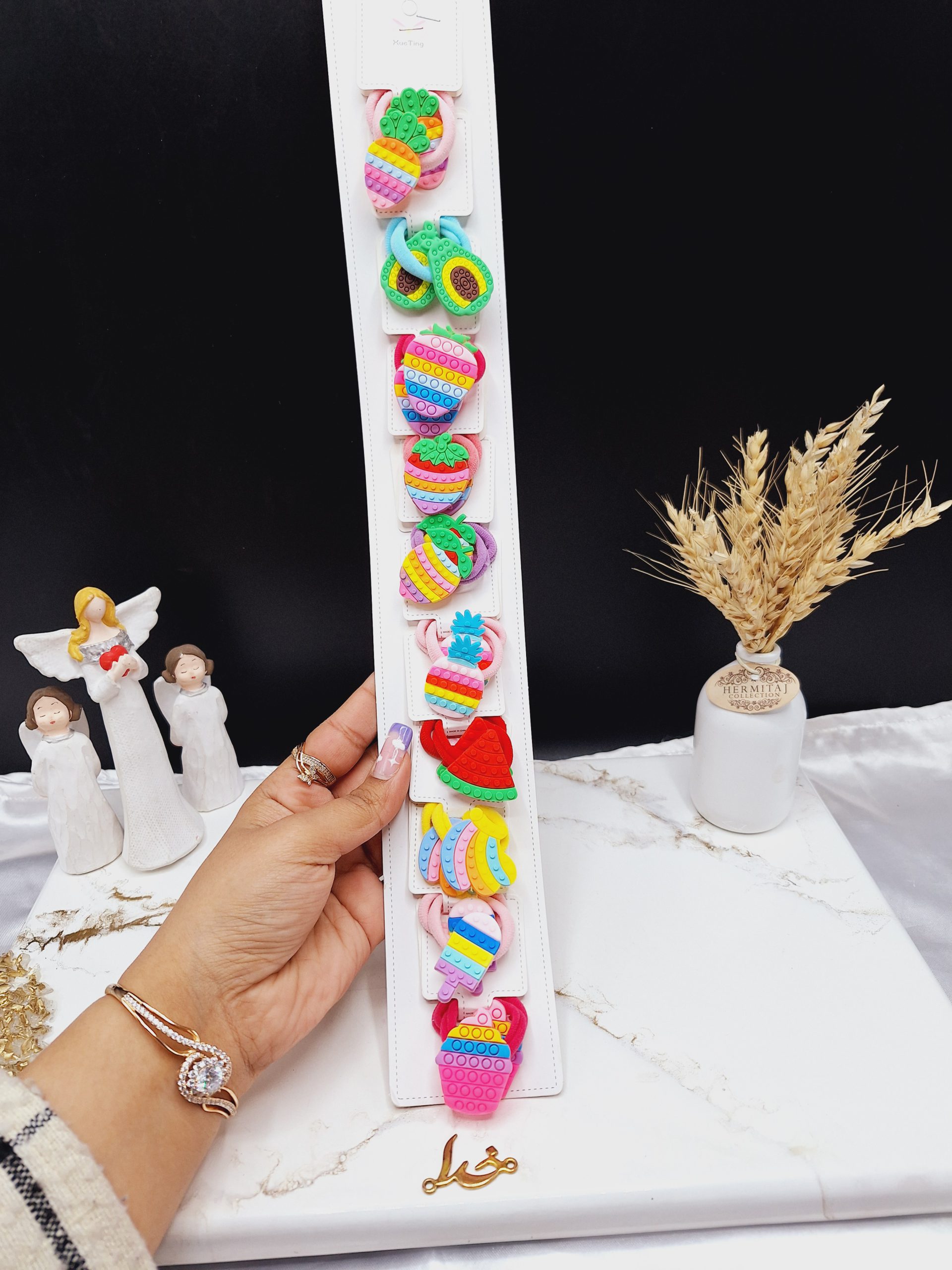 پک 10 عددی کش مو طرح میوه های رنگارنگ