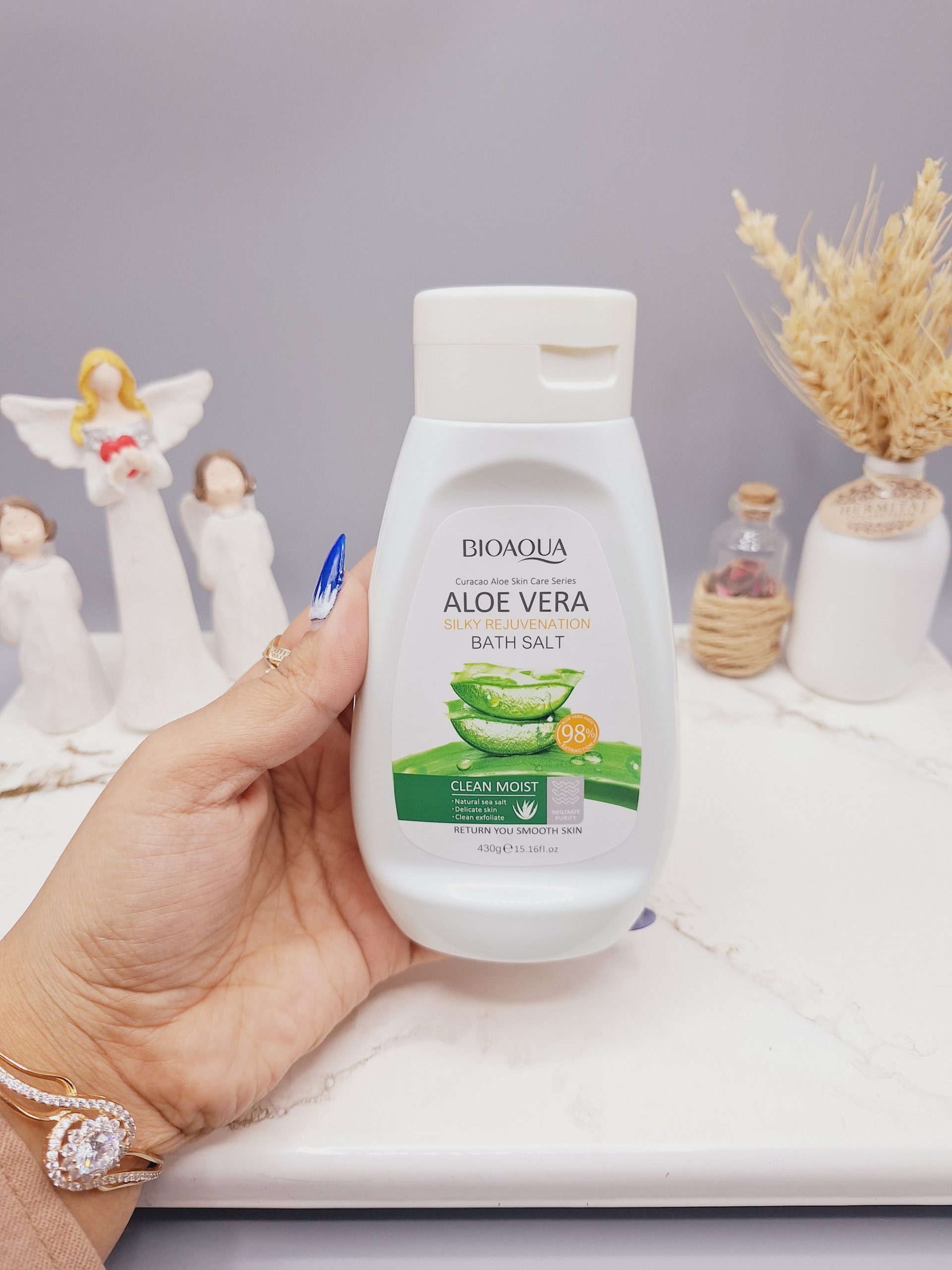 نمک بدن آلوئه ورا بیوآکوا 430 گرم کد bay34441 برای از بین بردن پوست مرغی و روشن کننده نقاط حساس