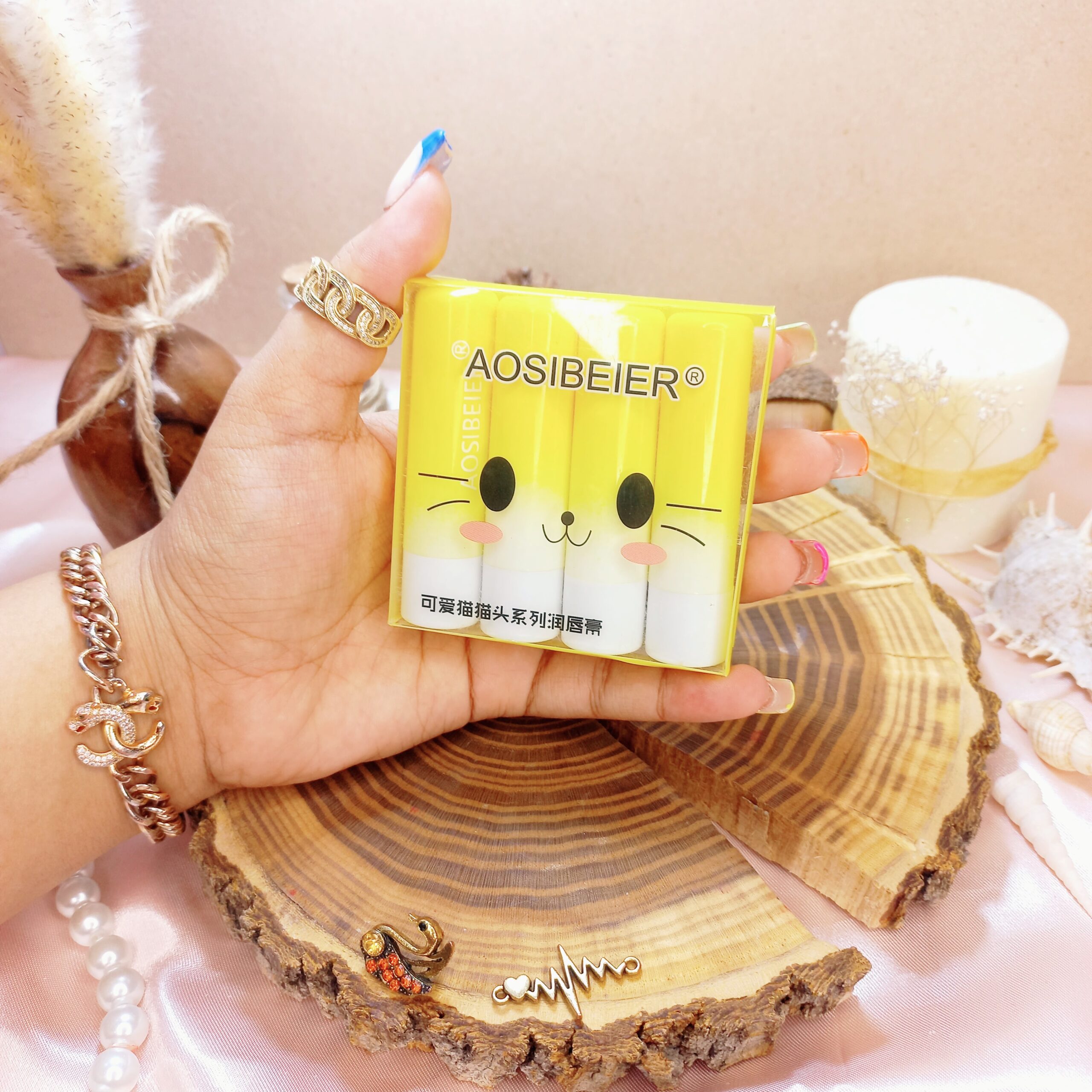 بالم لب طرح گربه فانتزی زرد