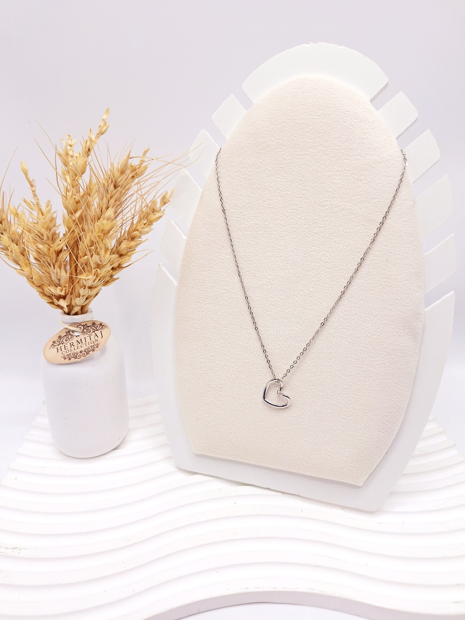 گردنبند طرح قلب آویز یه طرفه نقره ای