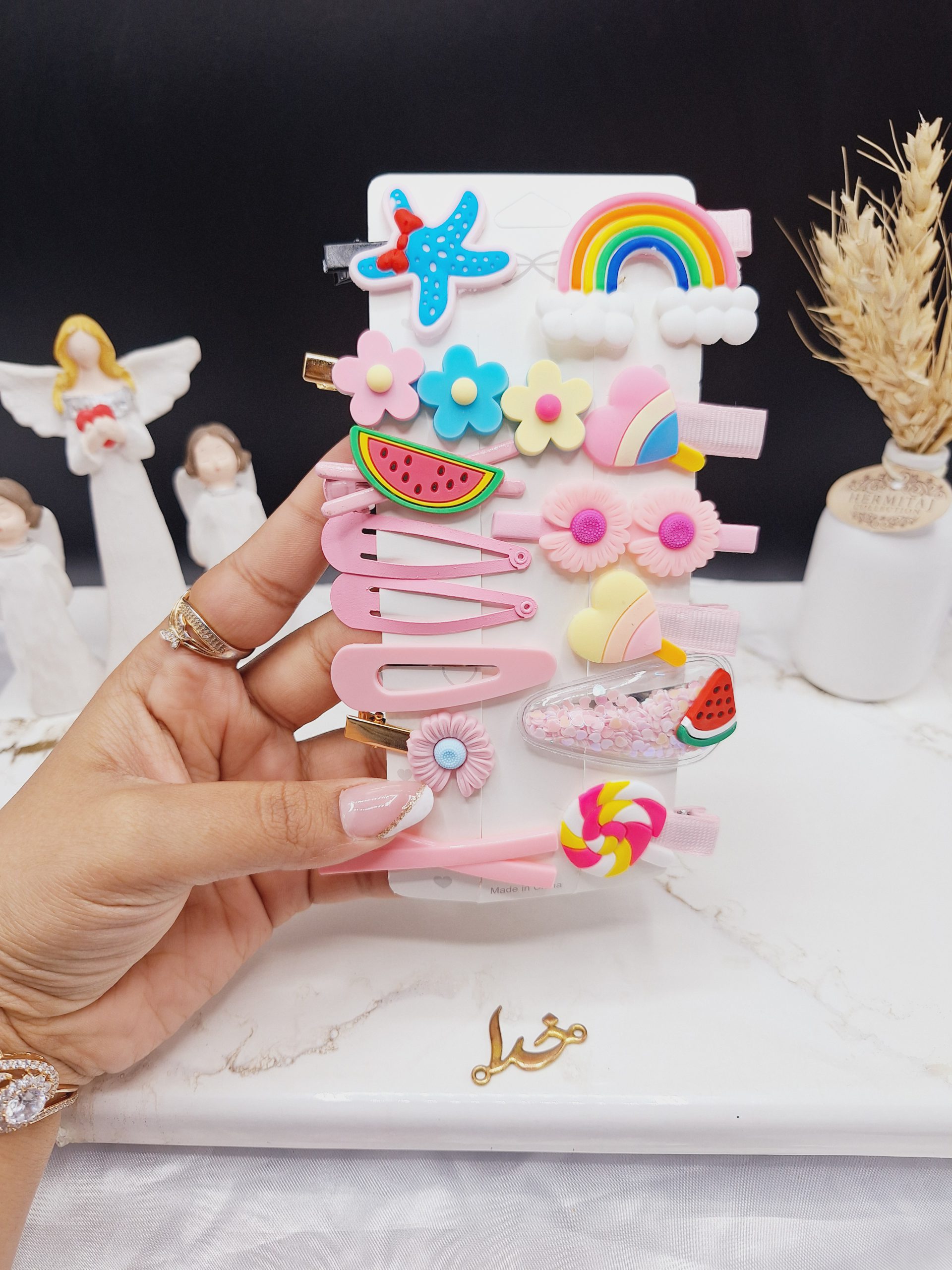 پک گیره و پنس مو دخترانه فانتزی صورتی