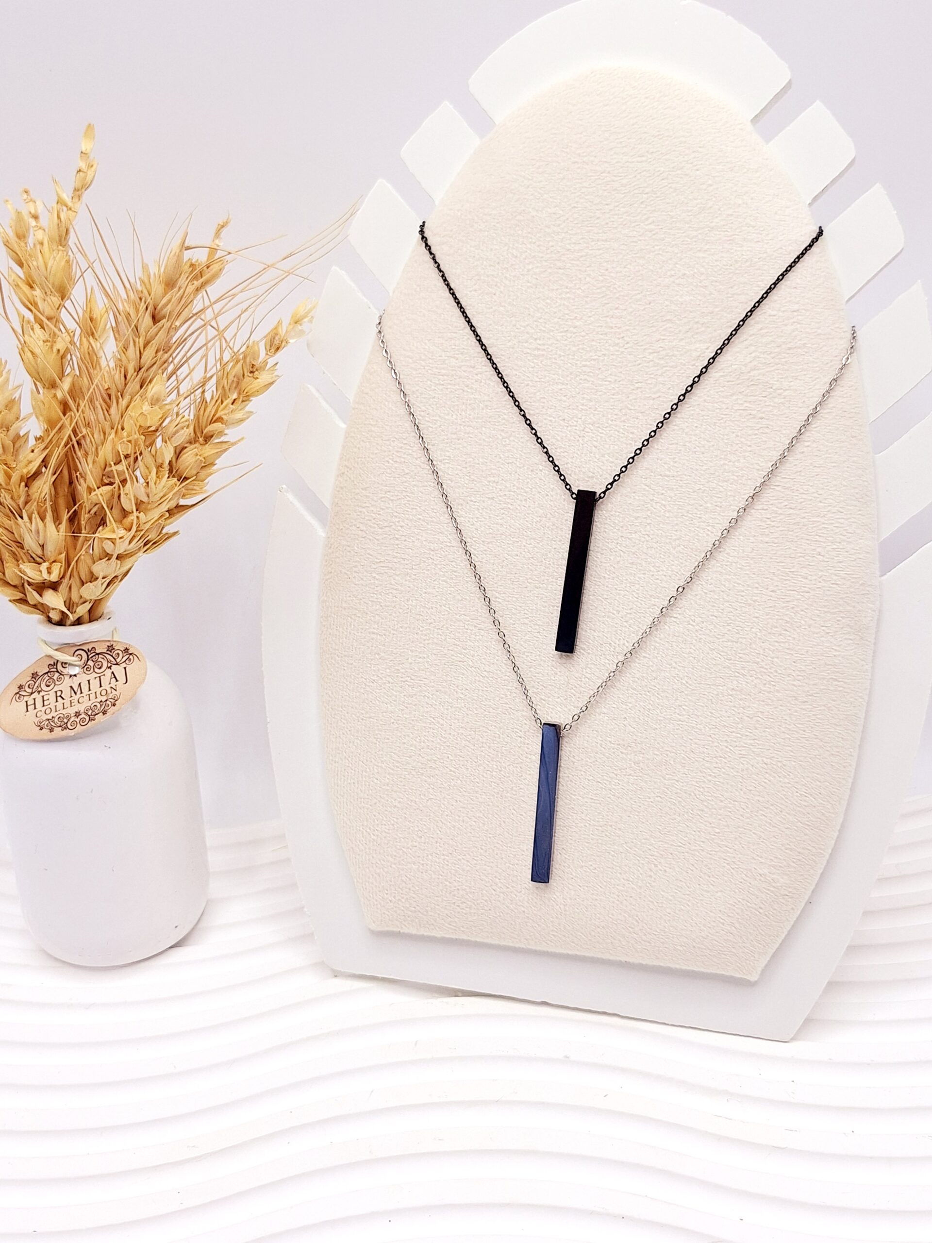 ست گردنبند دوتایی کاپلی طرح مکعب نقره ای و مشکی