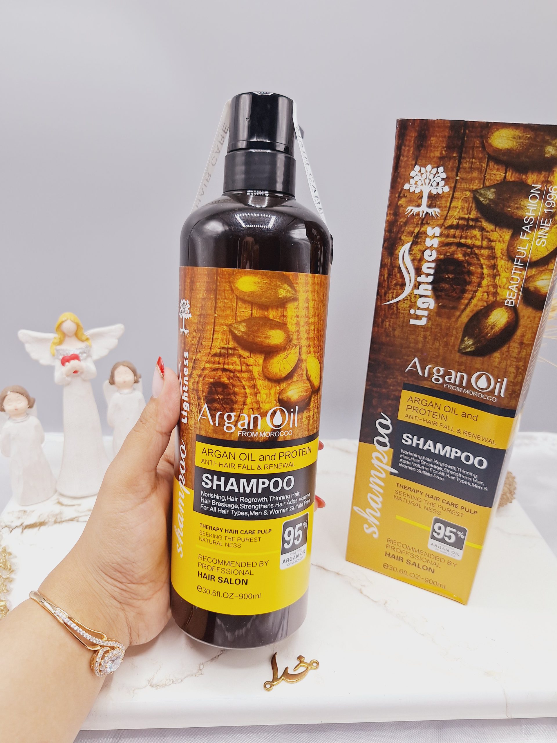 شامپو روغن آرگان کراتینه مراکشی هک شده ساخت اسلواکی جعبه دار لایتنس 900 میل 95% ARGAN OIL