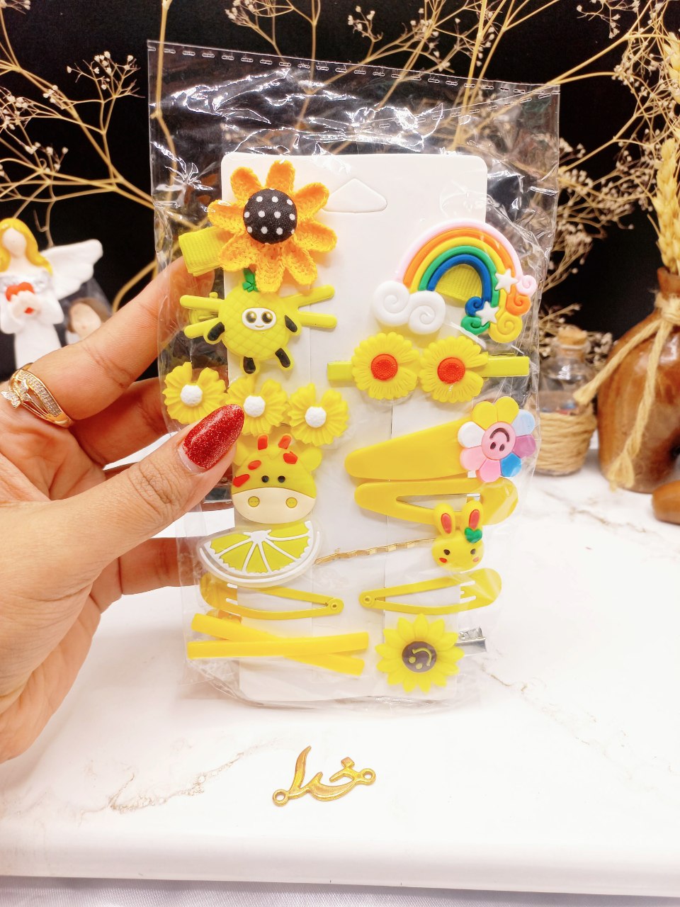 پک ۱۴ عددی گیره مو زرد