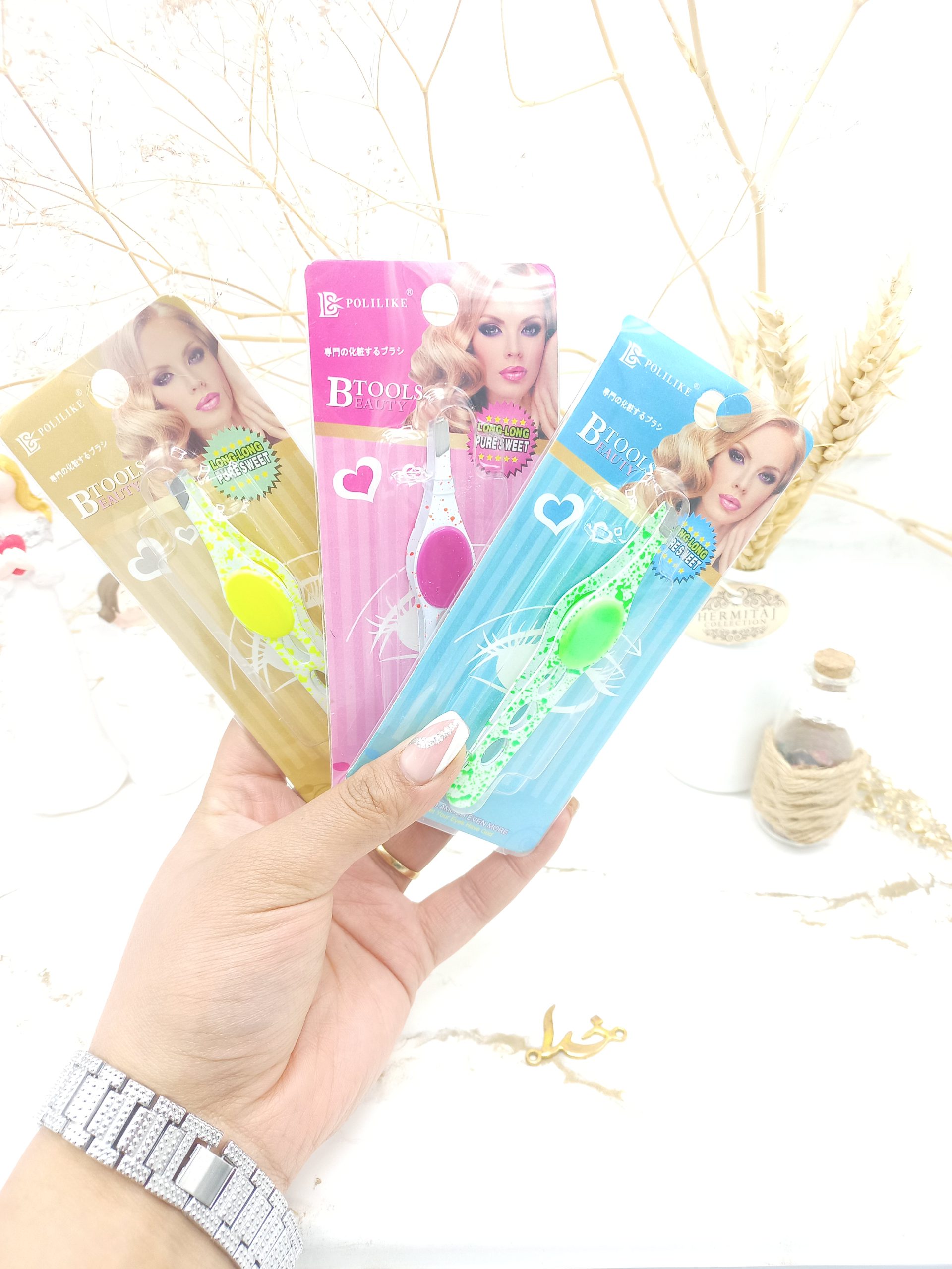 موچین ابرو دکمه دار طرح آبرنگی