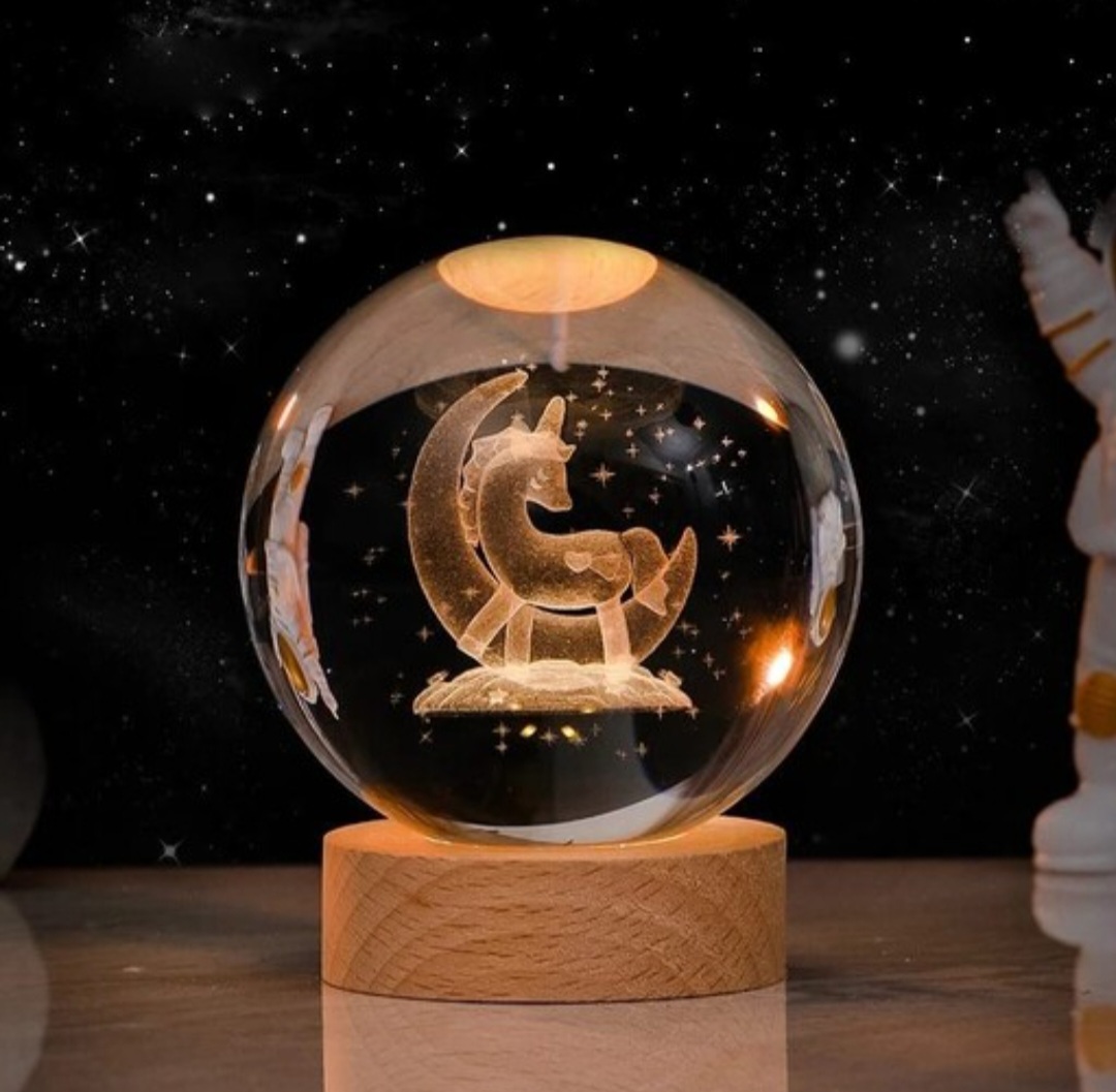 گوی کریستالی چراغدار با پایه چوبی (مناسب چراغ خواب) ارسال طرح رندم