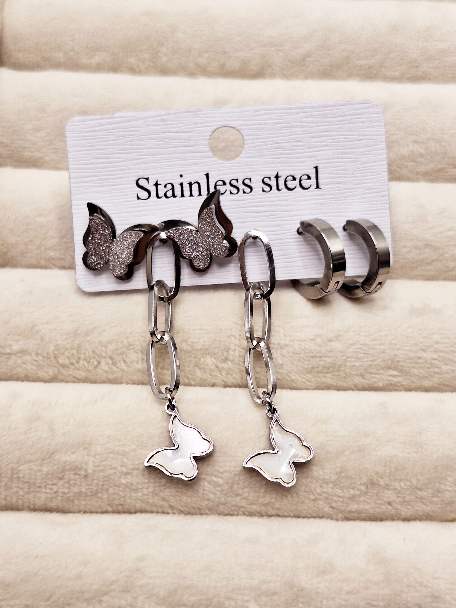 پک 3 تایی گوشواره پروانه ای استیل