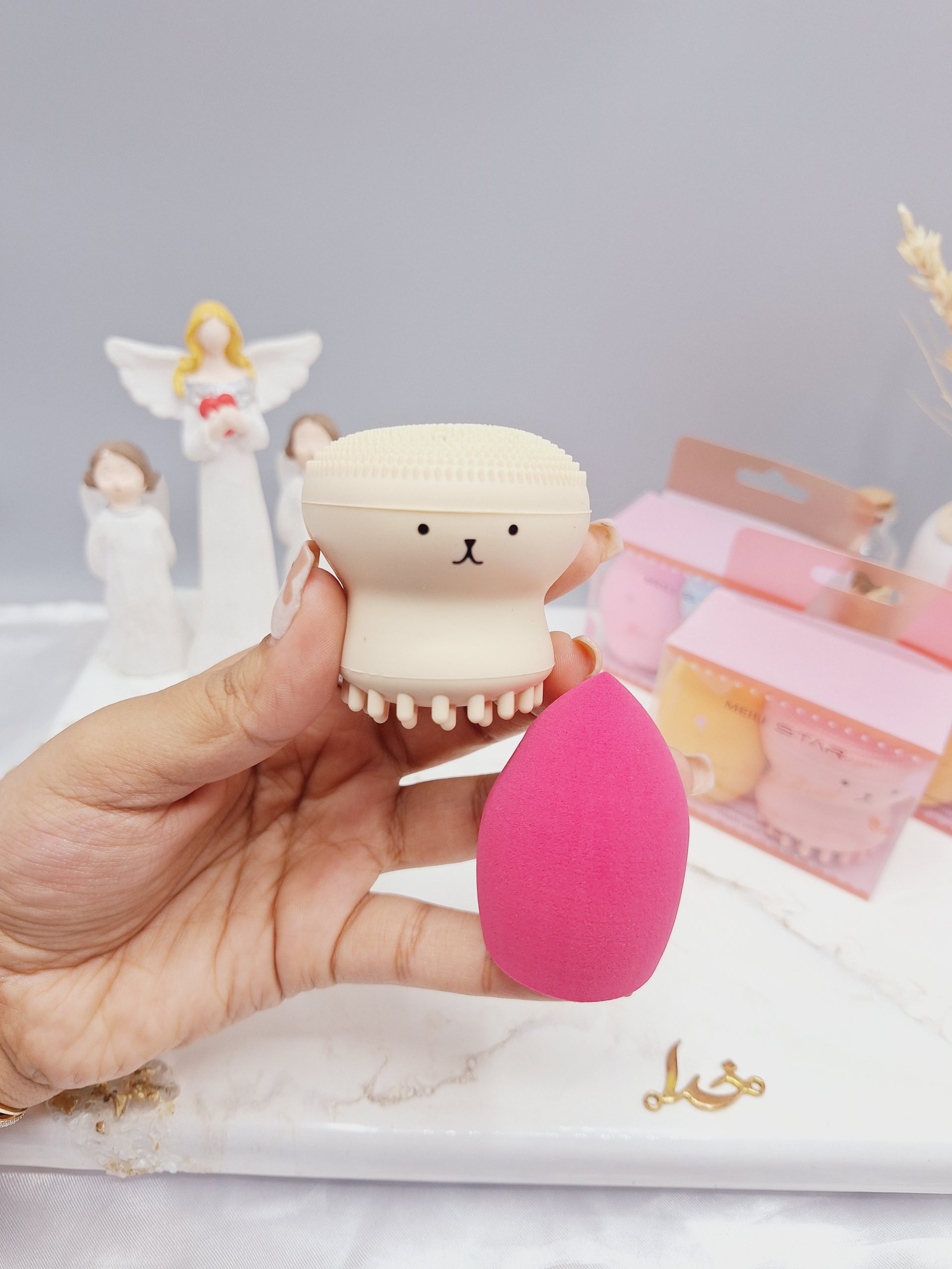 ست پک دوتایی فیس براش هشت پا و پد تخم مرغی MEILI STAR کد 4822