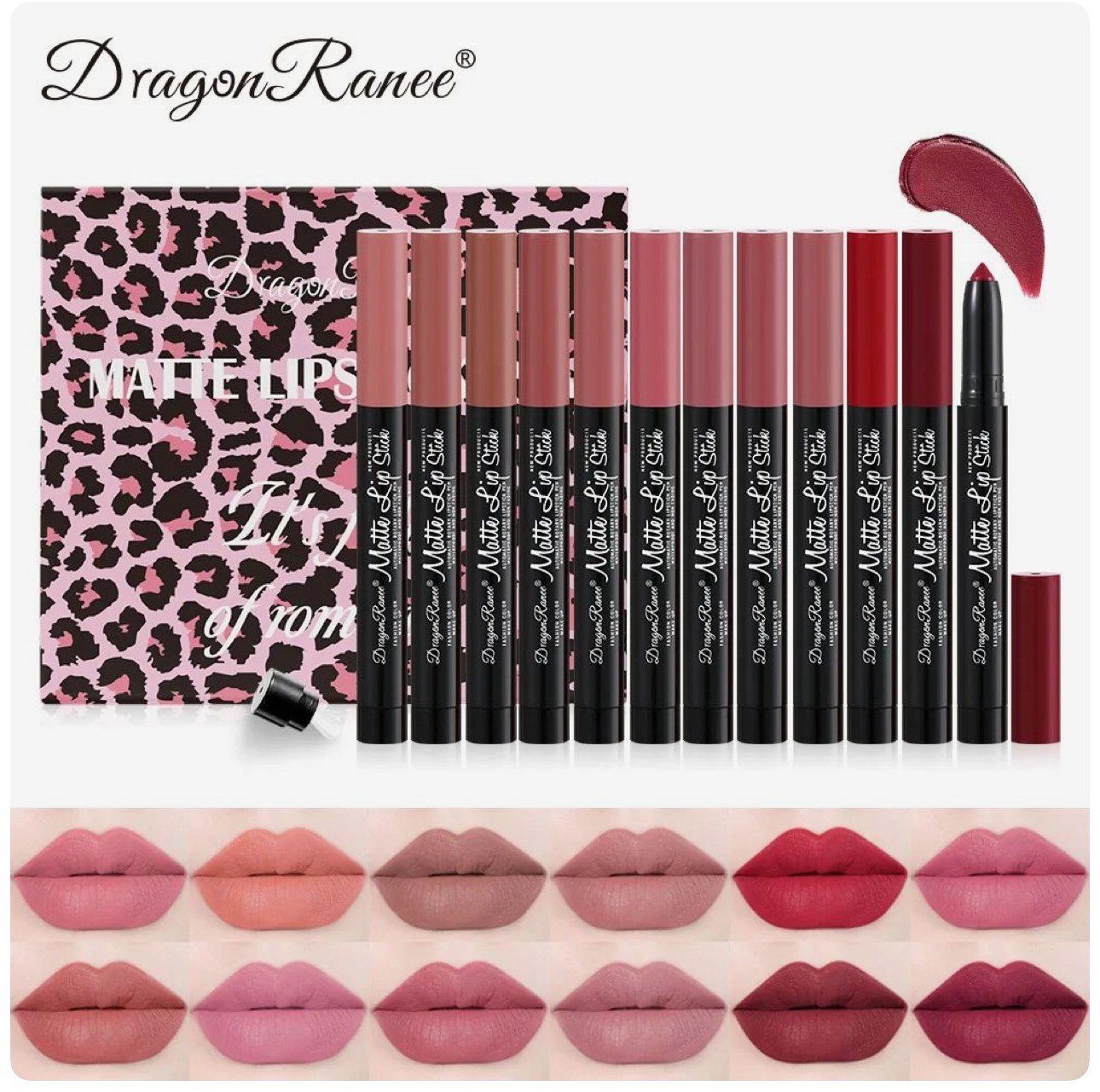 پک رژ لب مدادی پیچی 12تایی مات برند دارگون رانی کد 7001