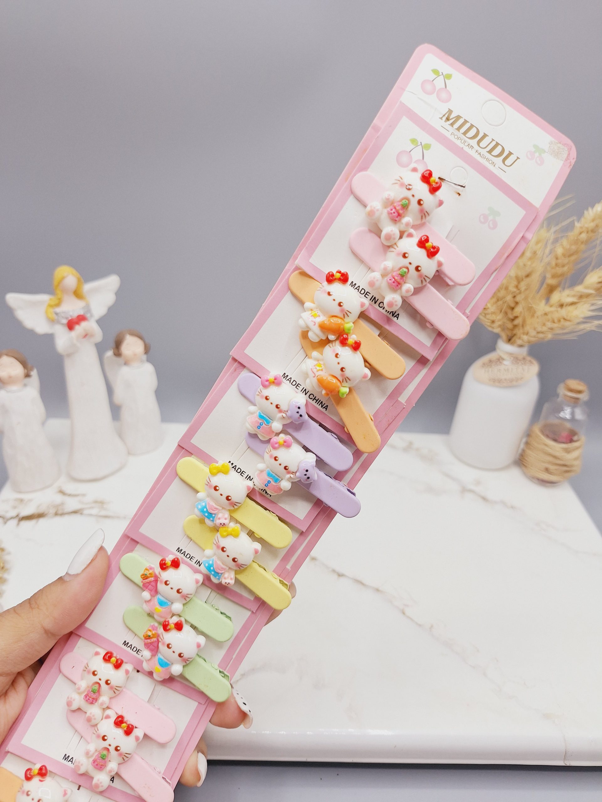 پک کارت 10 تایی گیره مو جفتی  طرح هلو کیتی