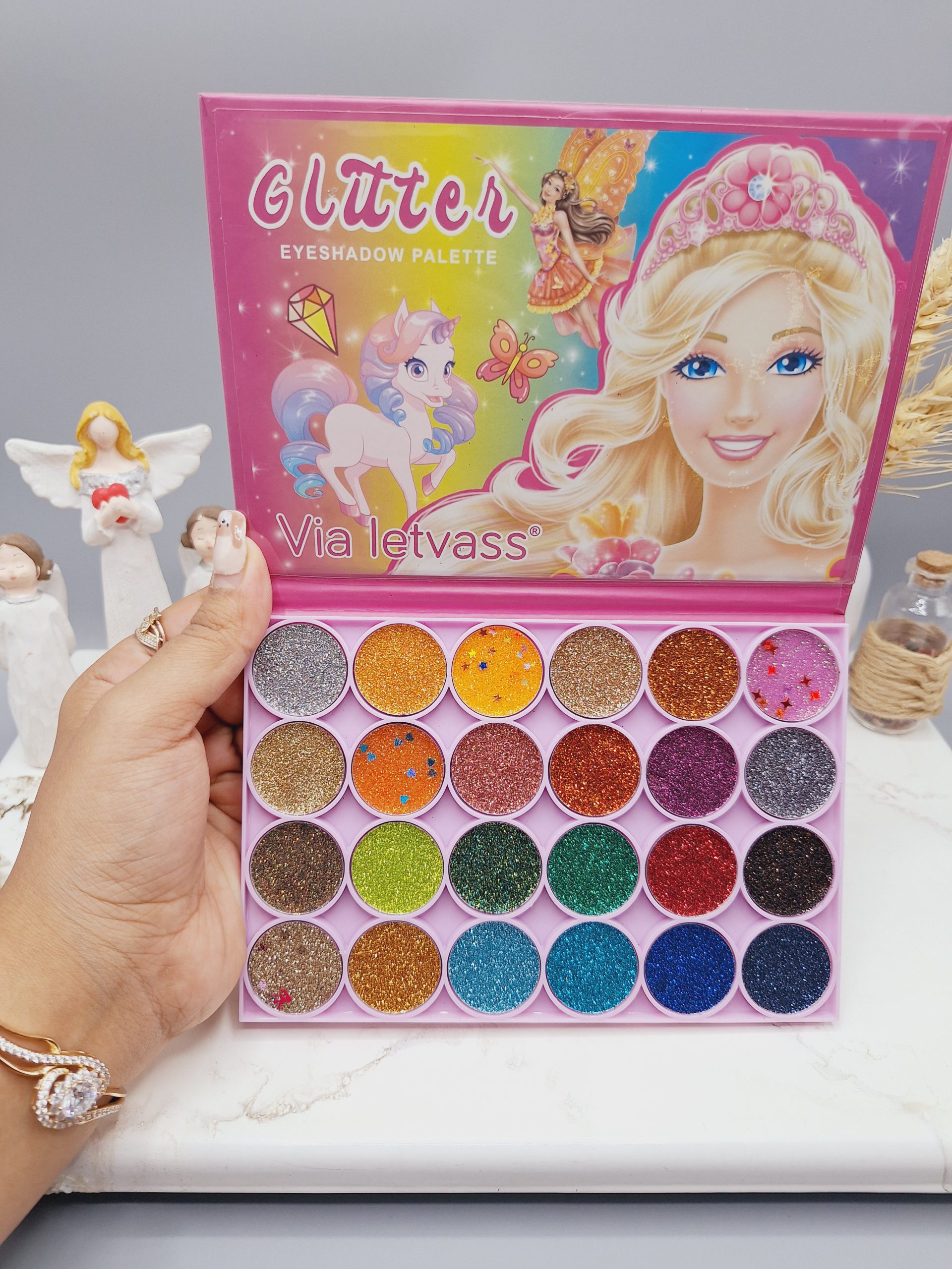 پالت گلیتر چشم و لب یونیکورن و پرنسسی پوشش شاین و اکلیلی ریز کد 2323