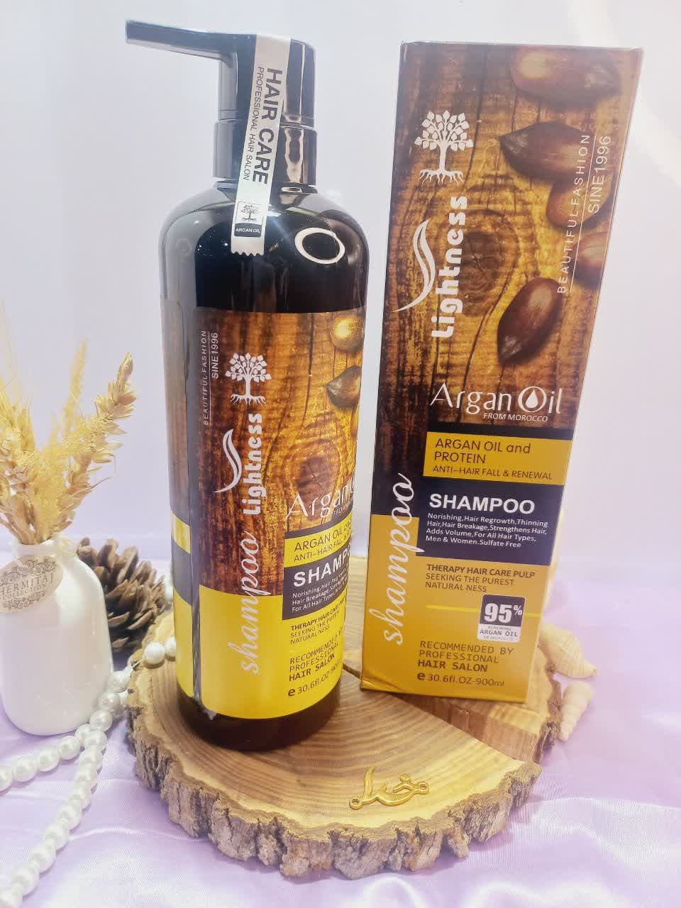 شامپو روغن آرگان کراتینه اصلی مراکشی هک شده ساخت اسلواکی جعبه دار لایتنس 900 میل 95% ARGAN OIL
