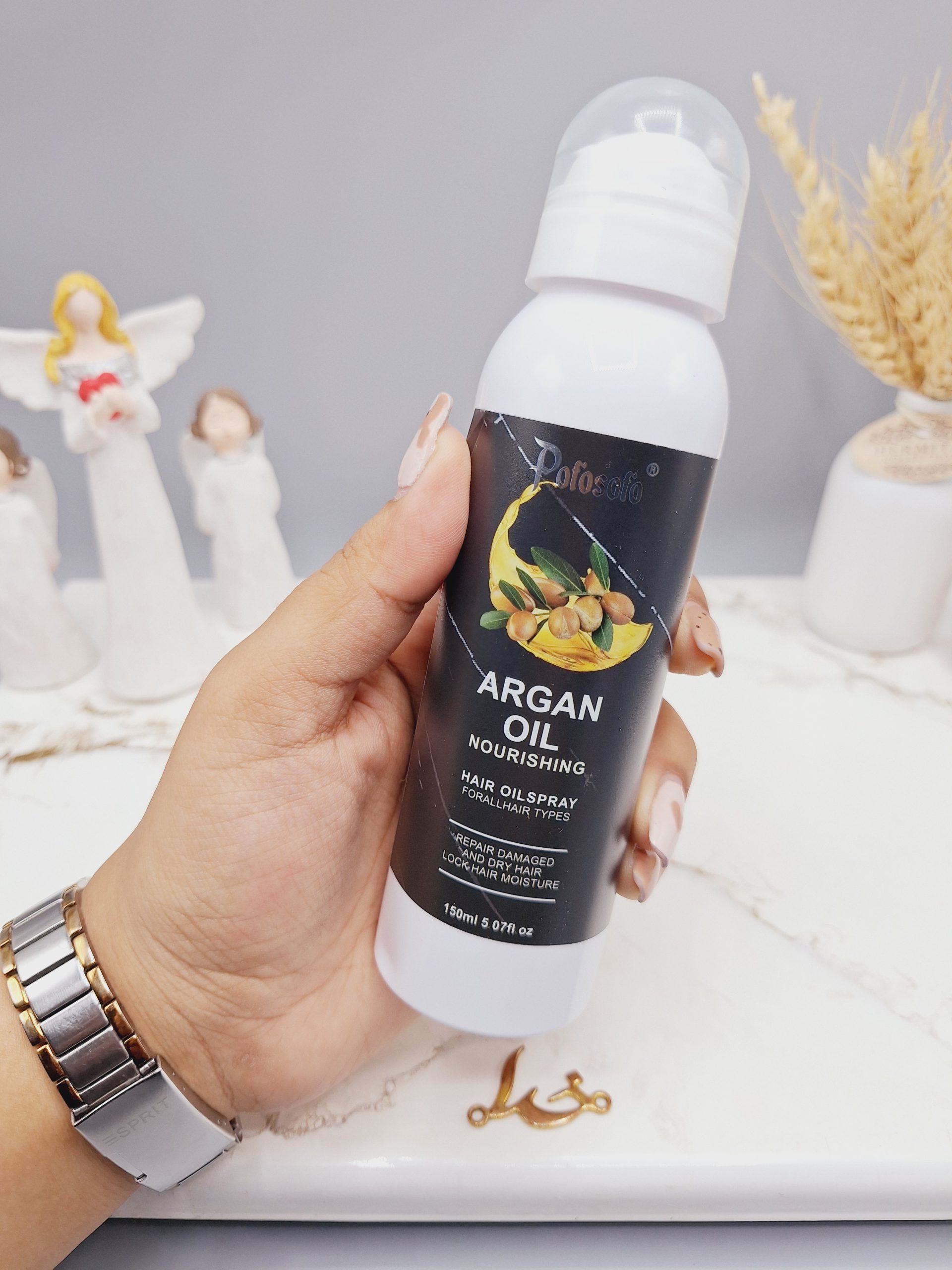 اسپری مو مغذی روغن آرگان مناسب برای درخشان کننده و صاف کنندگی مو برند Potosolo کد p-8003