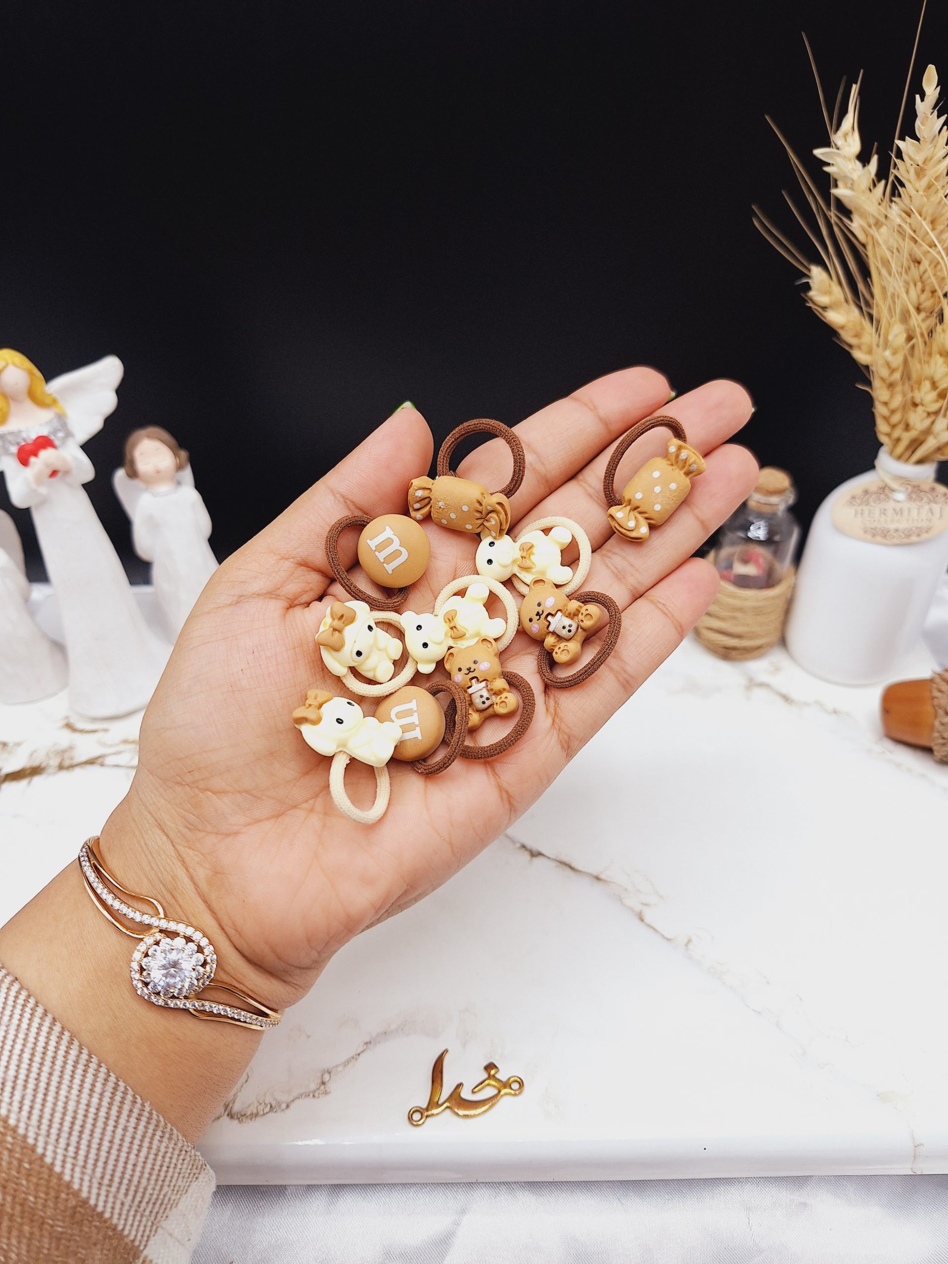 پک کش مو 10 عددی رنگ نود طرح خرس و شکلات