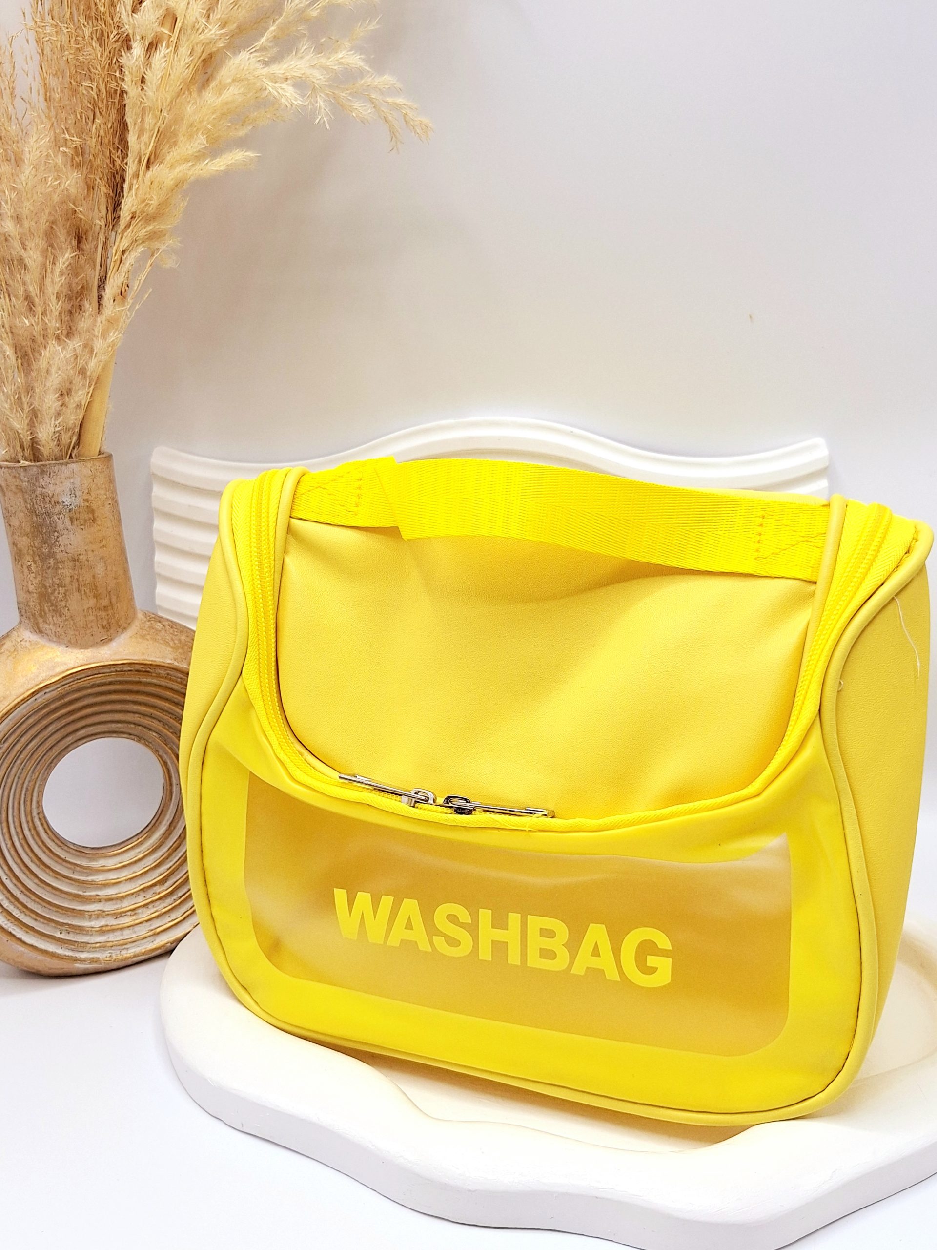 کیف آرایشی واشبگ بیضی رنگ زرد سایز بزرگ WASHBAG