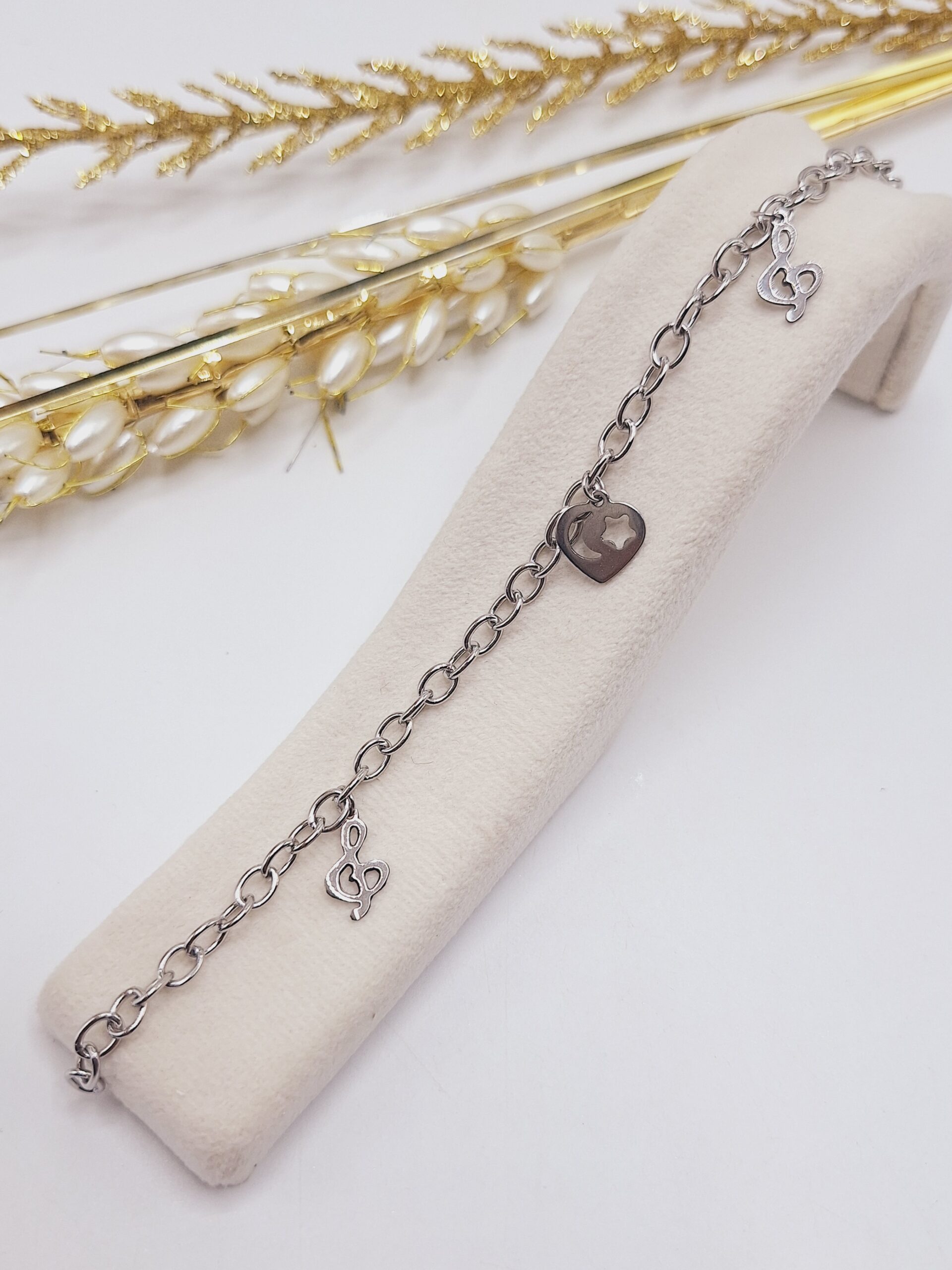 دستبند زنجیری طرح موزیک قلب و ماه استیل