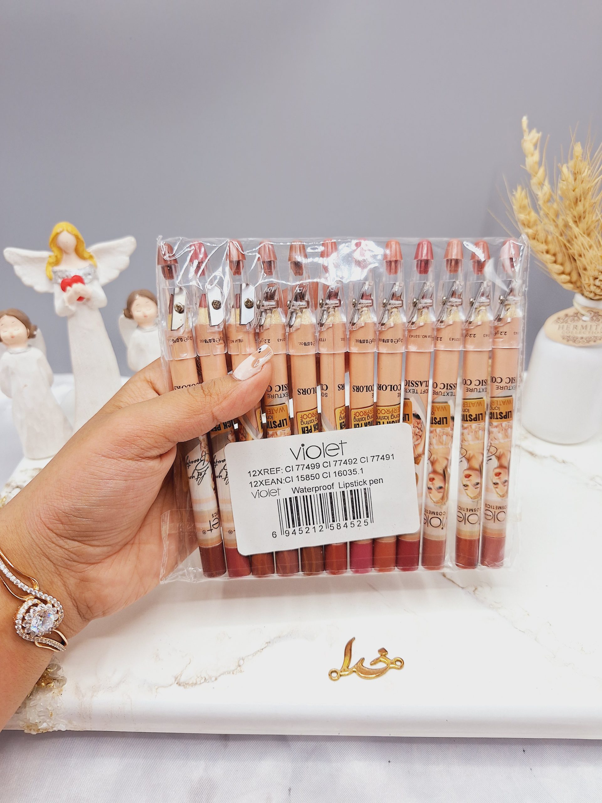 پک 12 تایی رژ مدادی تراش دار طرح عروس برند violet کد 4525