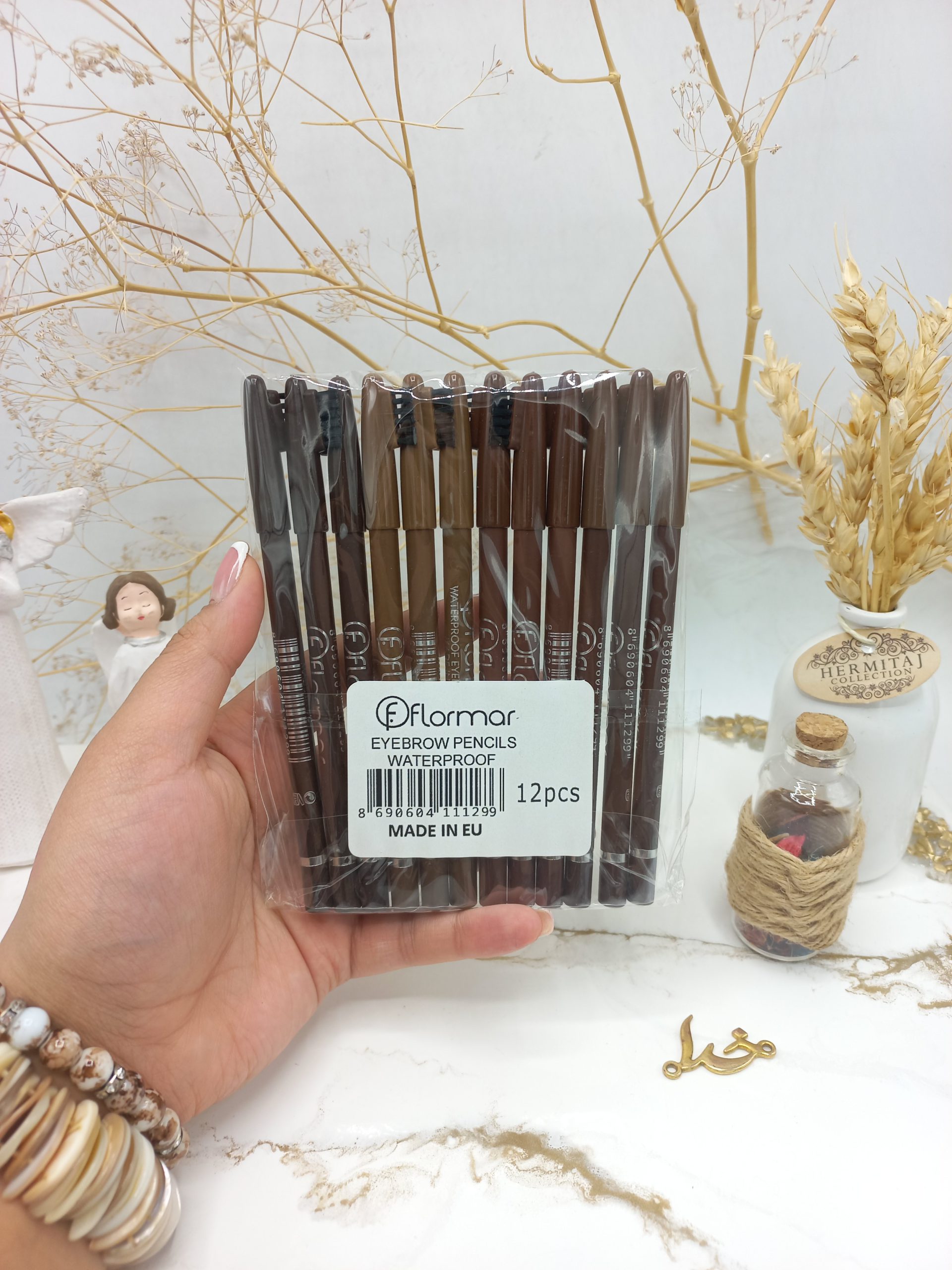 مداد ابرو ضد آب فرچه دار بسته 12 عددی فلورمار ساخت اروپا
