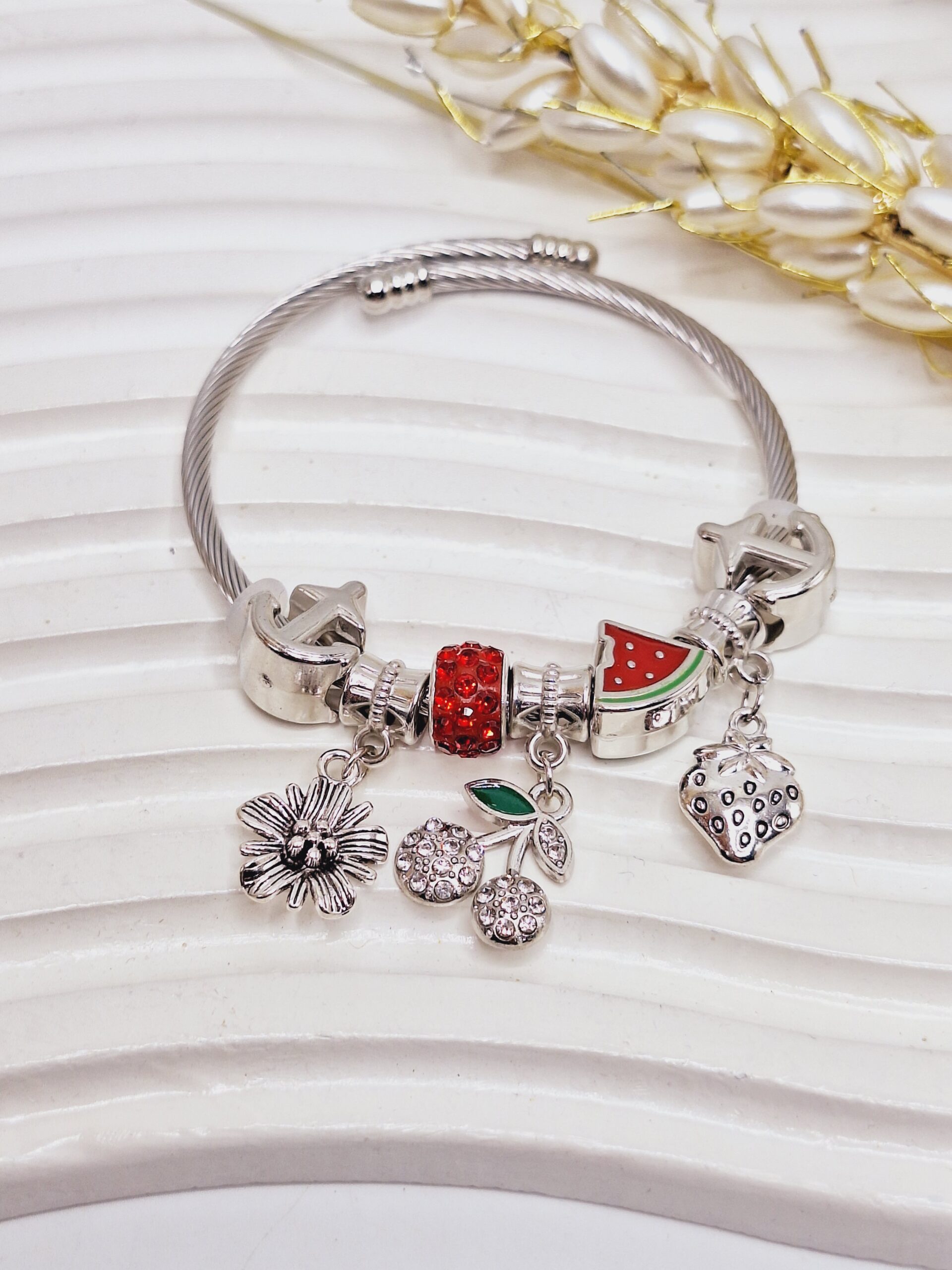 دستبند پاندورا یا آرزوها طرح گل و گیلاس