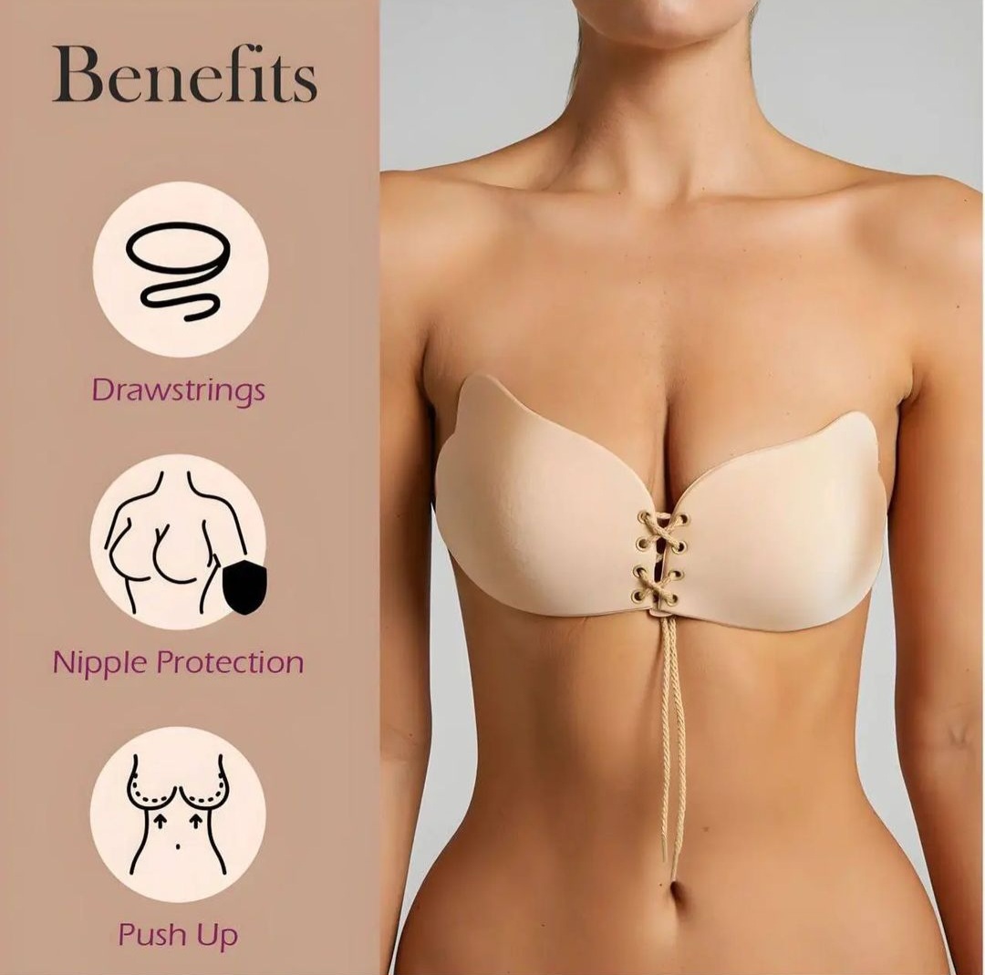 سوتین چسبی مدل پروانه ای بدون بند و دسته مناسب لباس مجلسی (رنگ کرم)