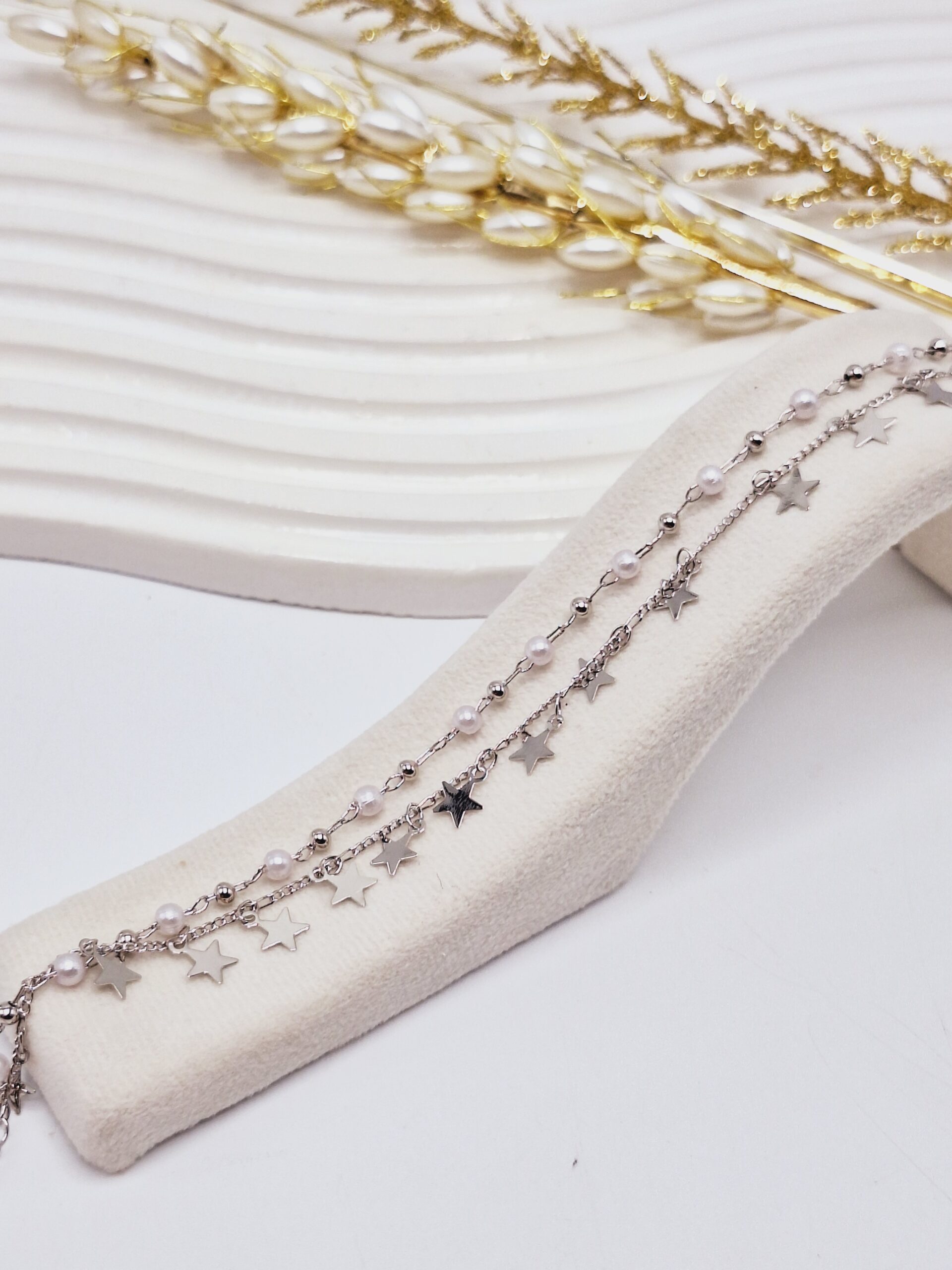 پابند دو لاین طرح آویز ستاره و مروارید آبکاری رادیوم