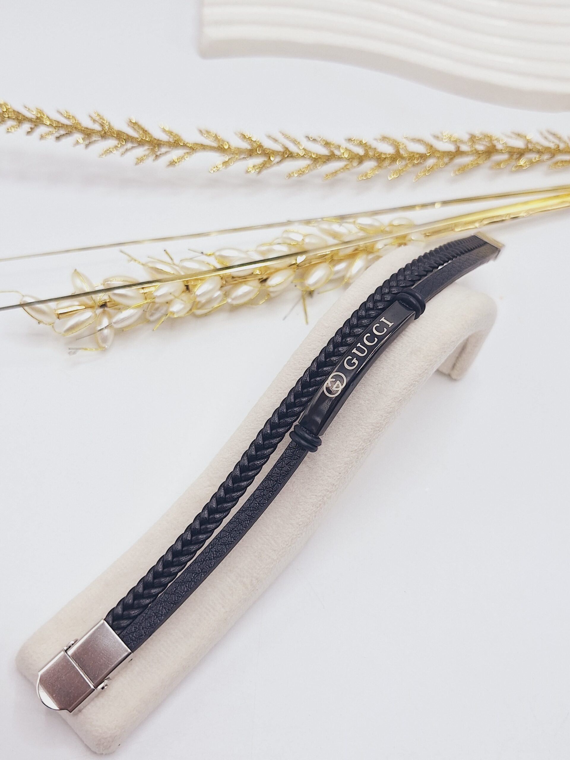 دستبند چرمی مردانه GUCCI مشکی