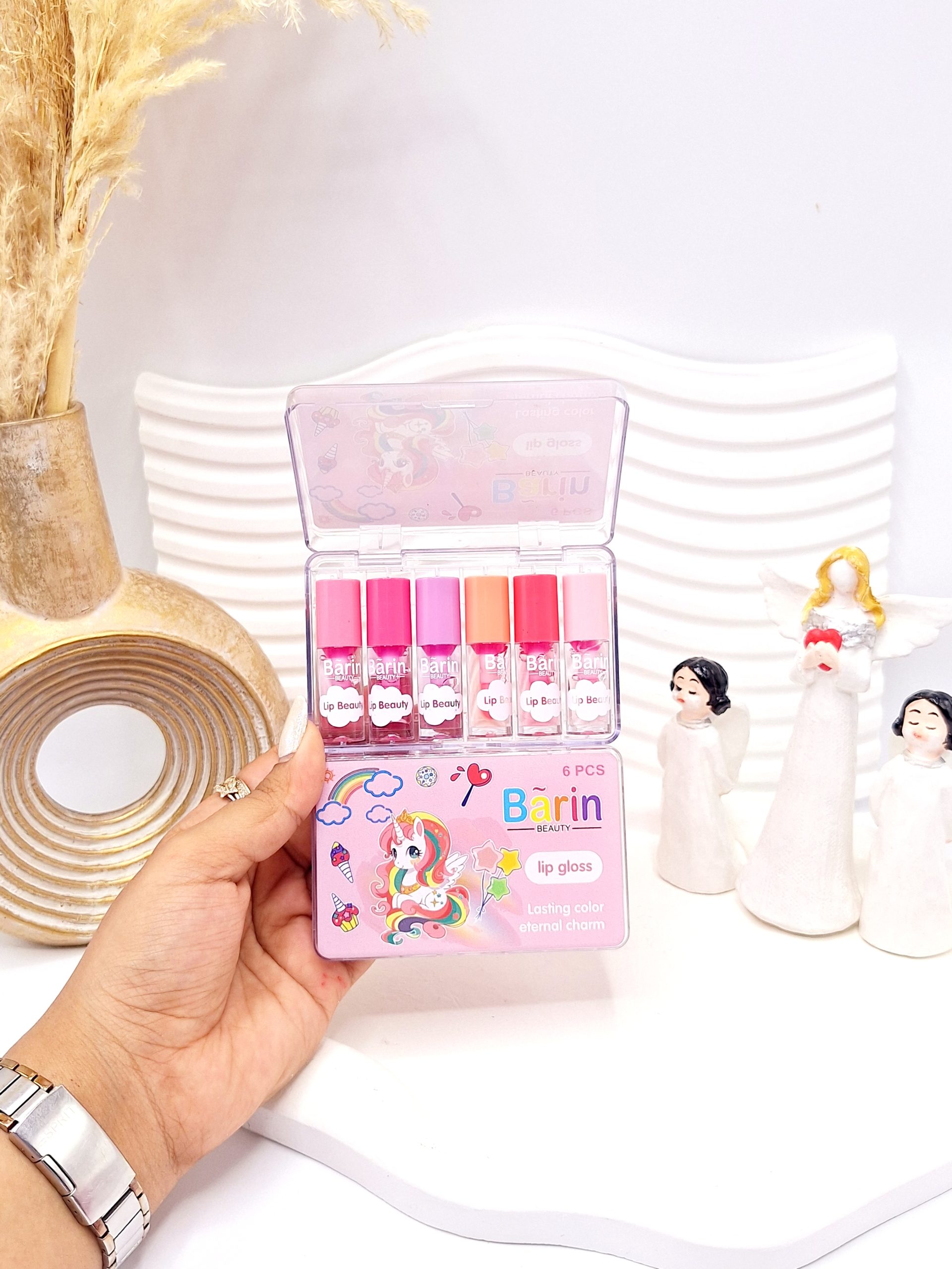 باکس 6 تایی لیپ گلاس  خوش رنگ طرح اسب تک شاخ برند Barin کد 1024