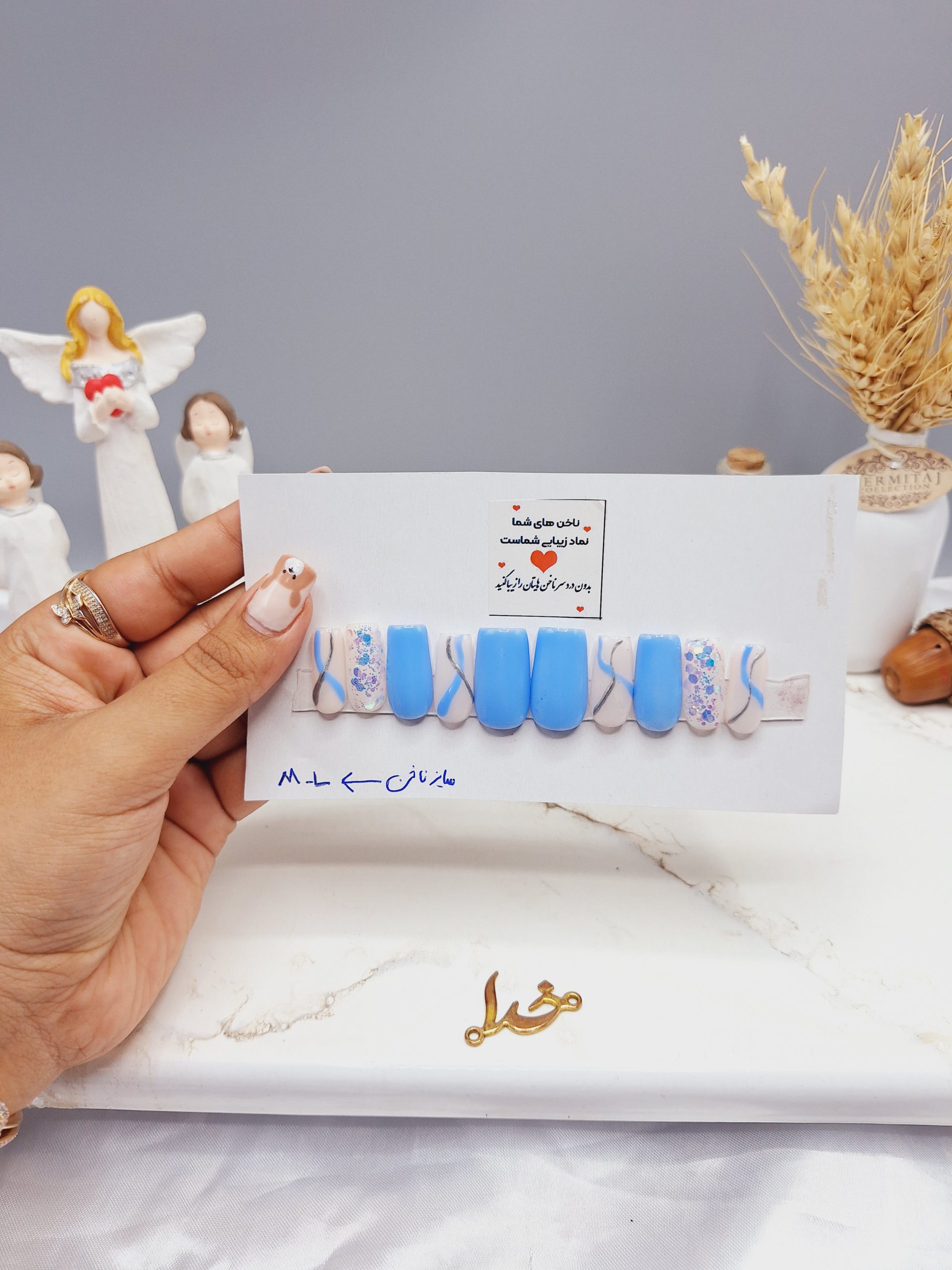 ناخن مصنوعی با مواد کاشت کیفیت بالا رنگ آبی طرح دار