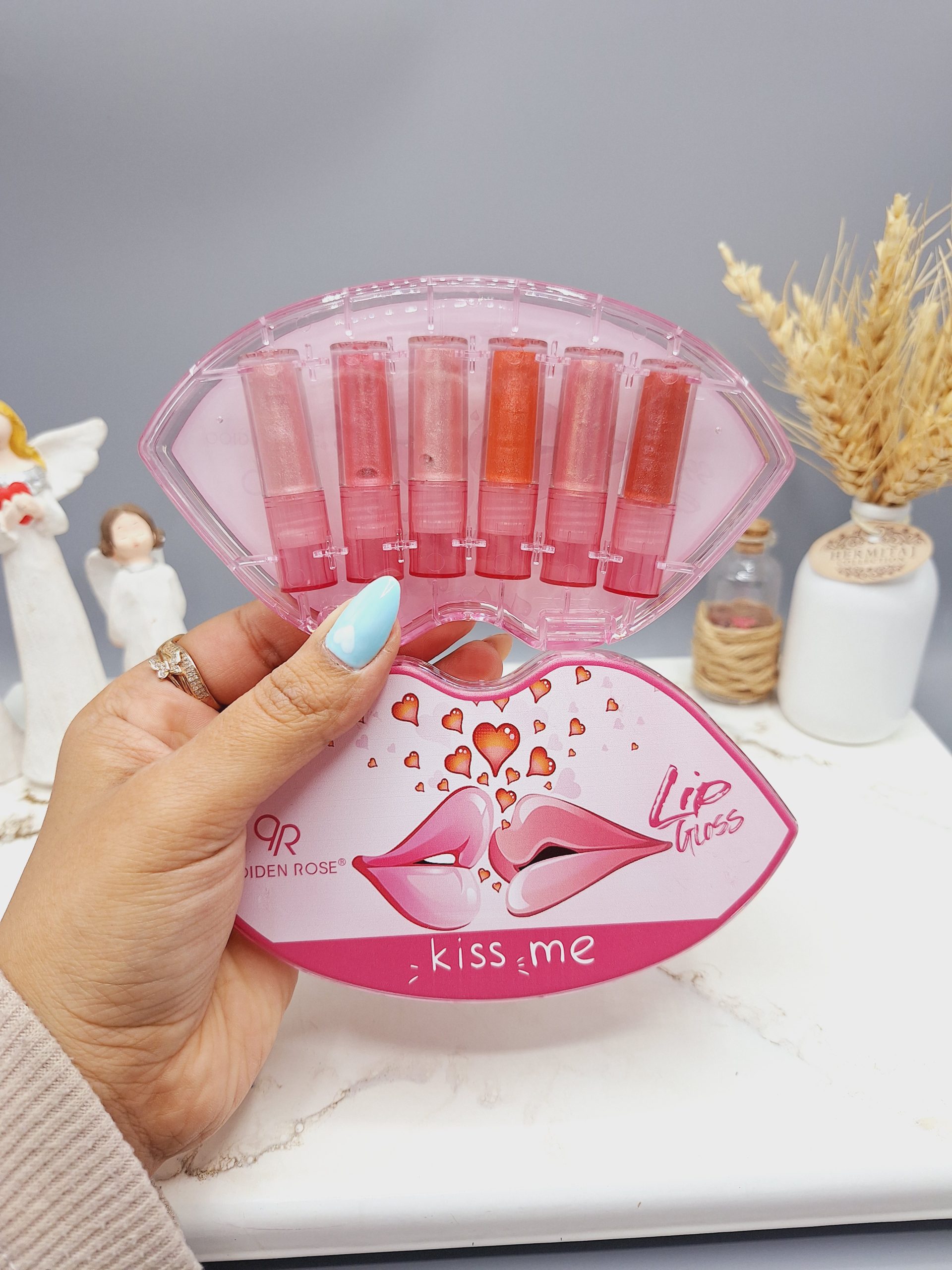 پک لیپ گلاس شاین دار طرح لب کیودن رز شش عددی کد 5904