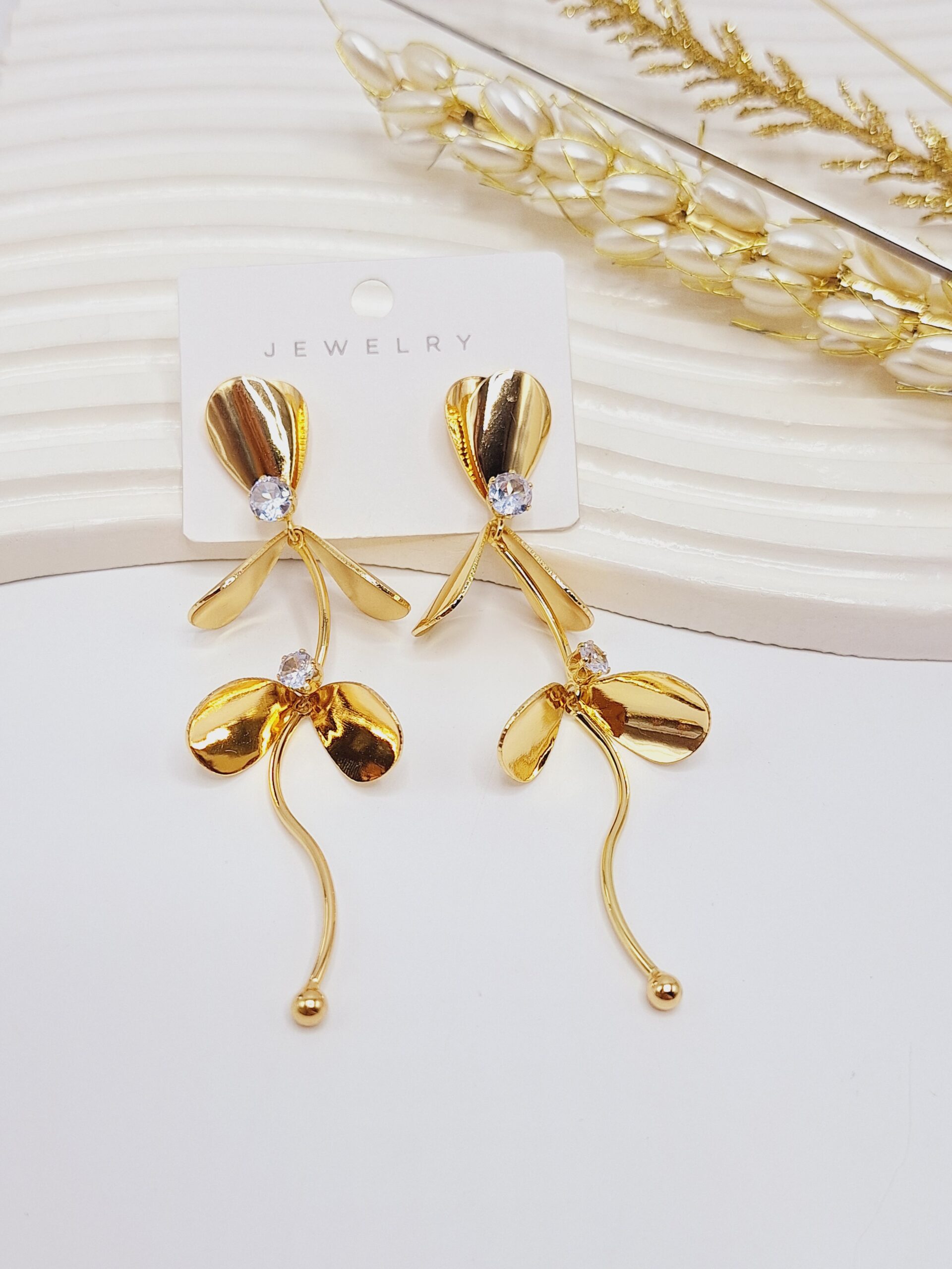 گوشواره آب نقره مدل مجلسی 3 پر آویز دار