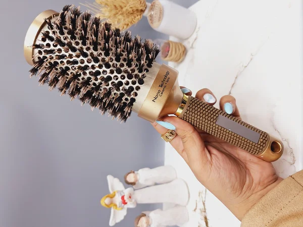 برس مو کلاسیک پیچی مدل گرد نانو سرامیکی رنگ رزگلد