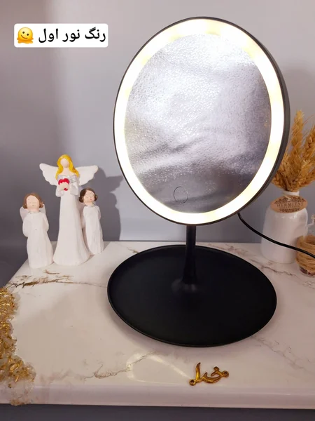 آینه رومیزی رینگ لایت دار لمسی پایین آینه استند دار 2001 (آینه مشکی)