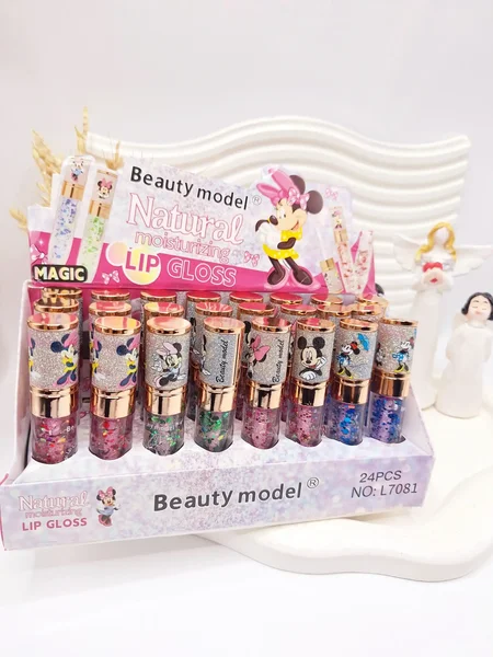 لیپ گلاس رنگارنگ گلیتری میکی موس برند Beauty model کدL7081