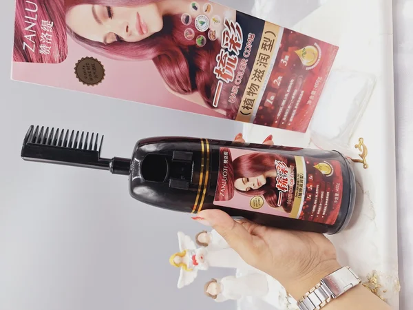 شانه رنگ مو (رنگ شراب قرمز) حجم 400 گرم کاملا طبیعی و گیاهی برند ‏ZANLUOTI‏ برند 100213