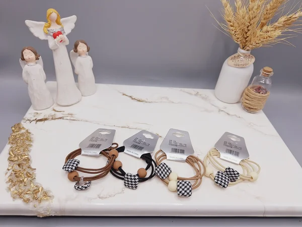 کش مو 2 تایی طرح مربع پارچه ای مروارید دار رندم