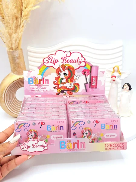 باکس 6 تایی لیپ گلاس  خوش رنگ طرح اسب تک شاخ برند Barin کد 1024